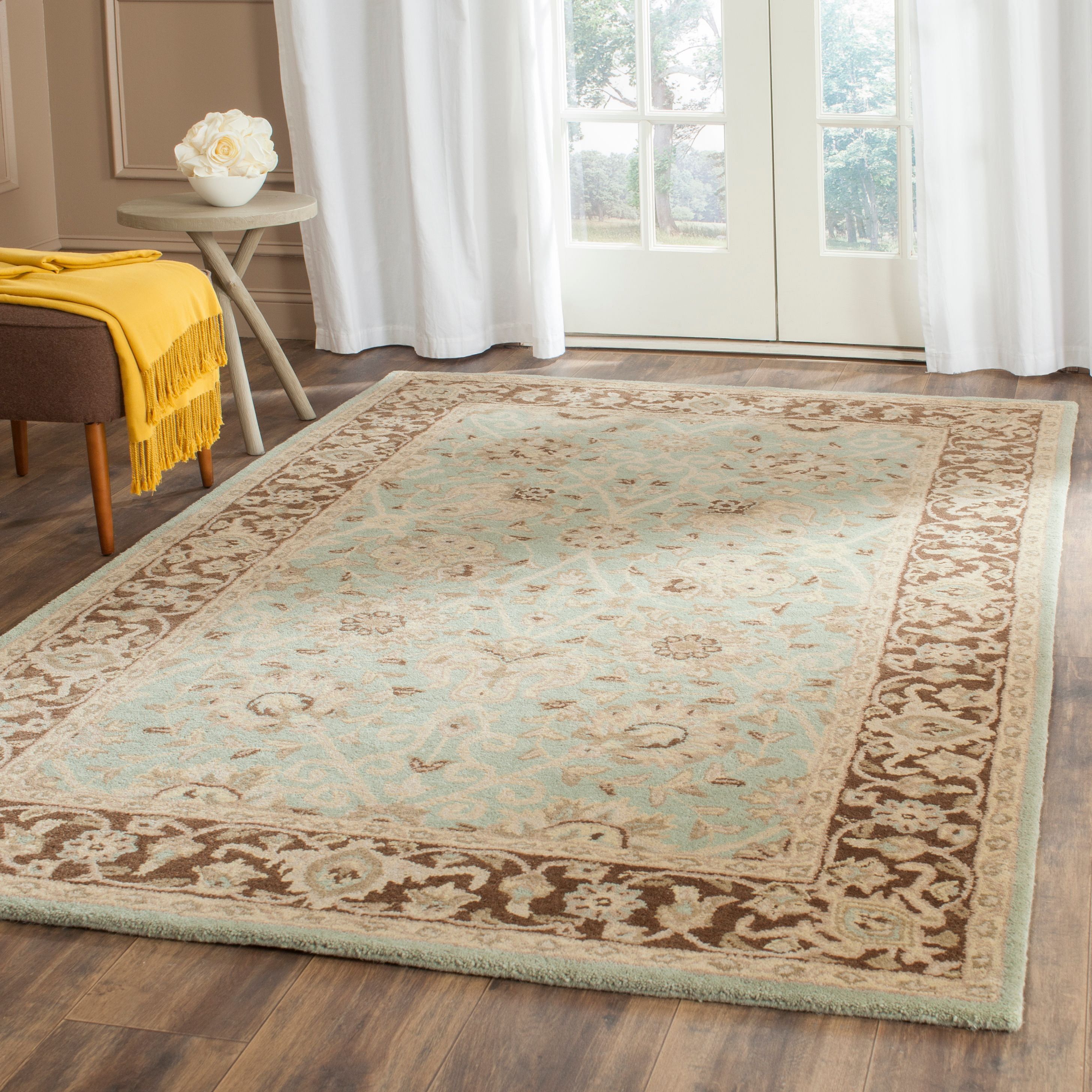Elegant Heirloom Green and Brown Hand-Tufted Wool Area Rug, 8'3" x 11'
