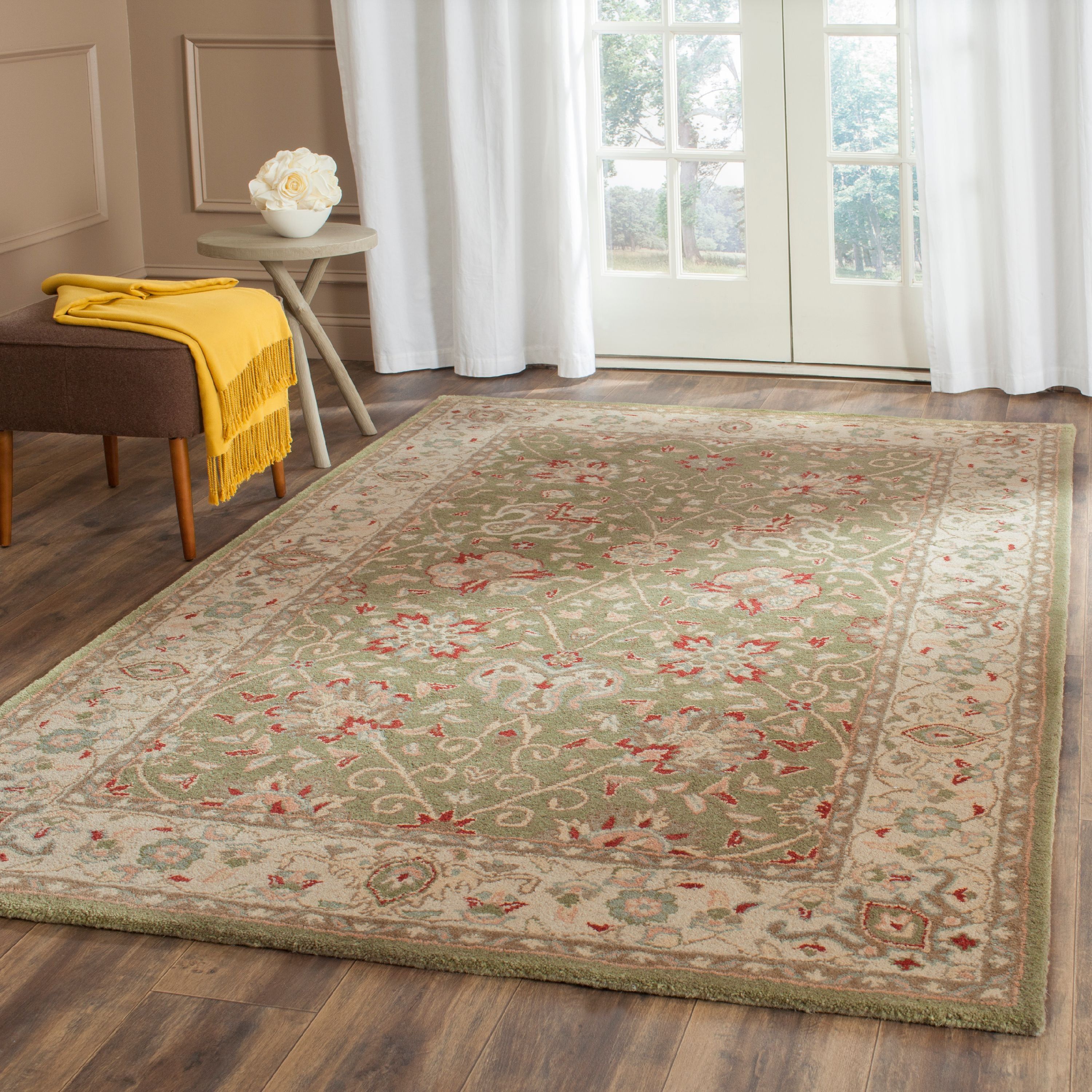 Handmade Sage Wool Tufted Floral Area Rug, 7'6" x 9'6"