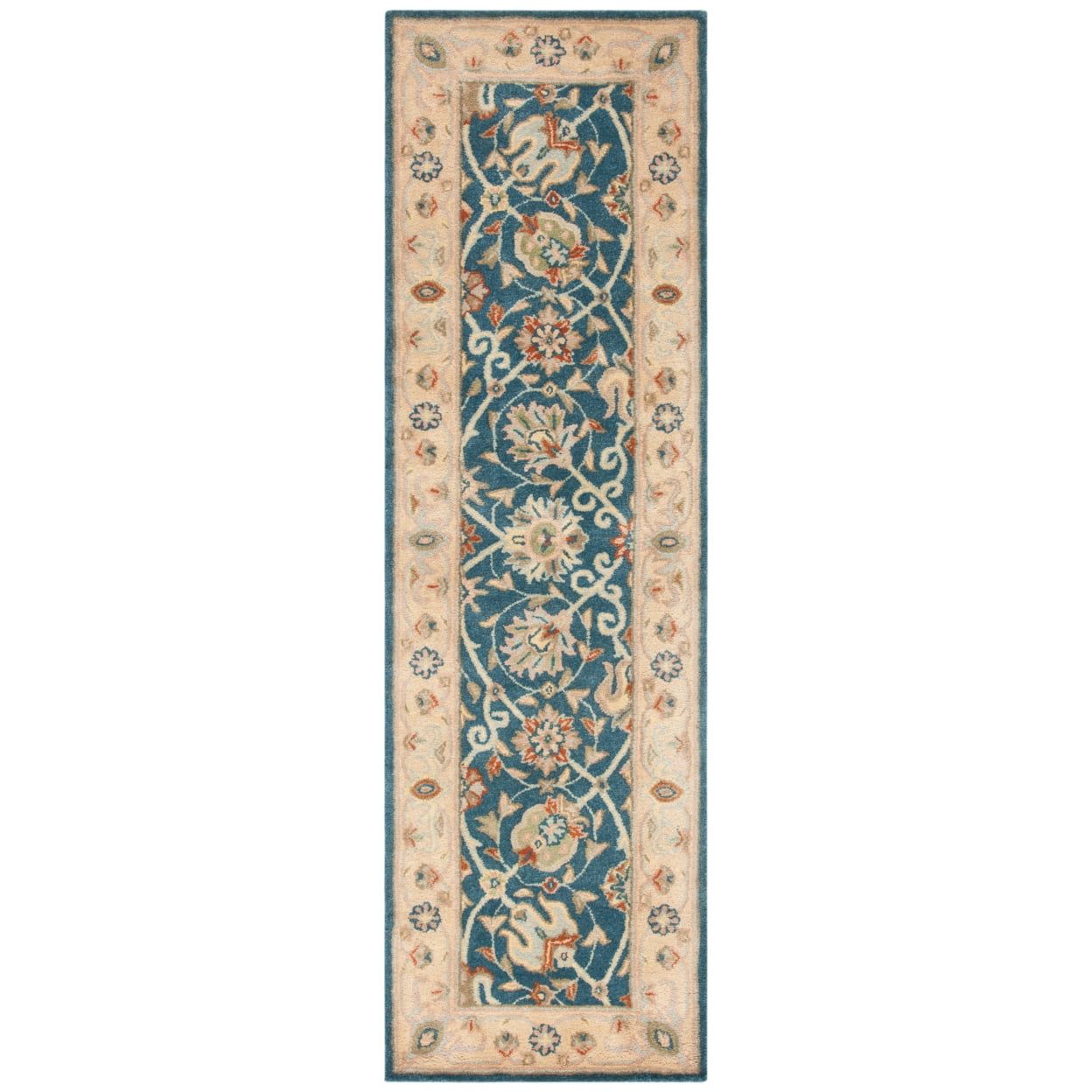 Hand-Tufted Blue and Beige Floral Wool Runner Rug, 2'3" x 10'