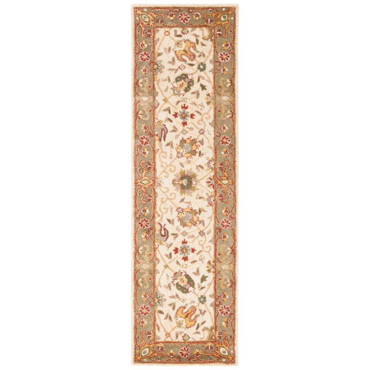 Ivory Hand-Tufted Wool Runner Rug with Floral Motifs, 2'3" x 12'