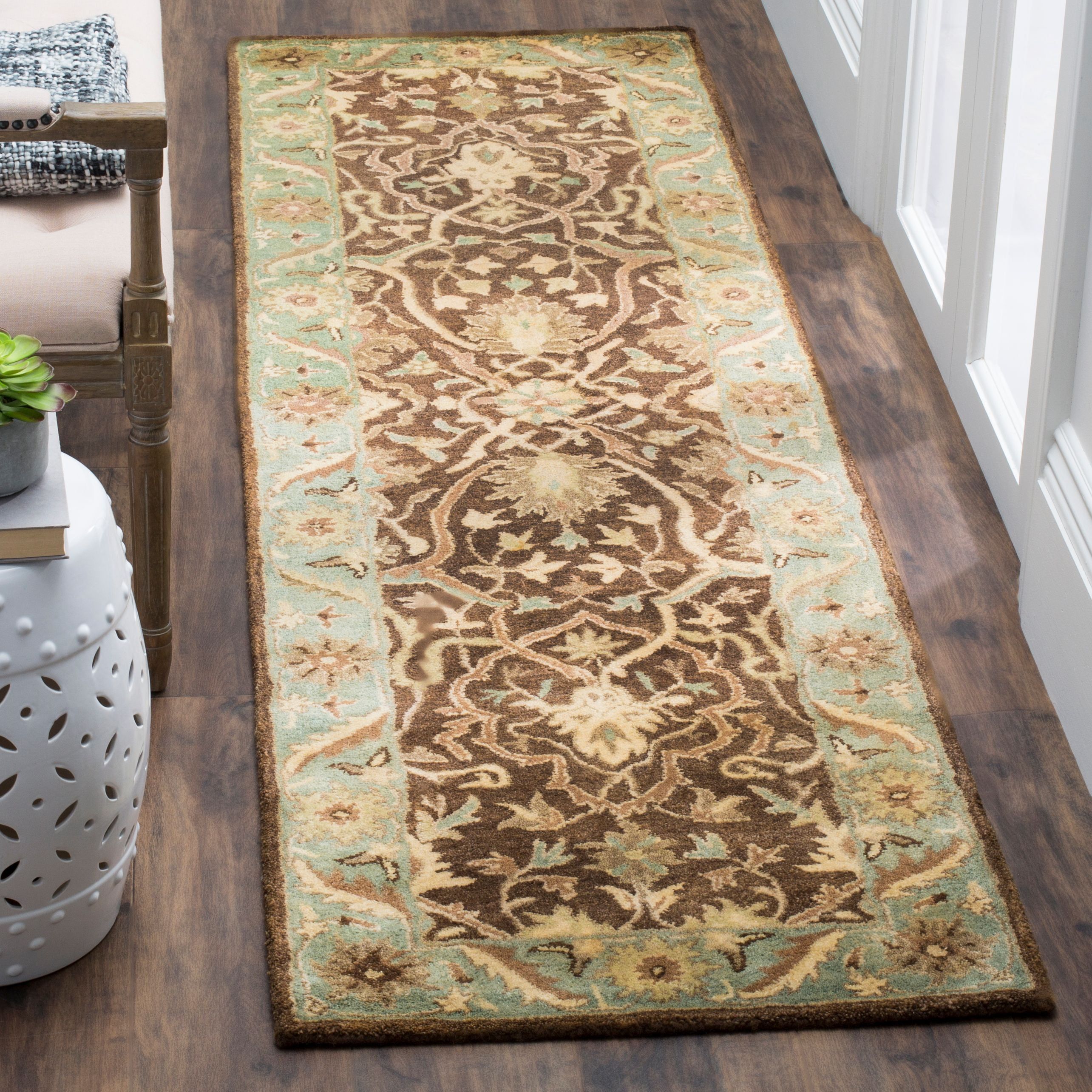 Handmade Brown and Green Wool Tufted Runner Rug