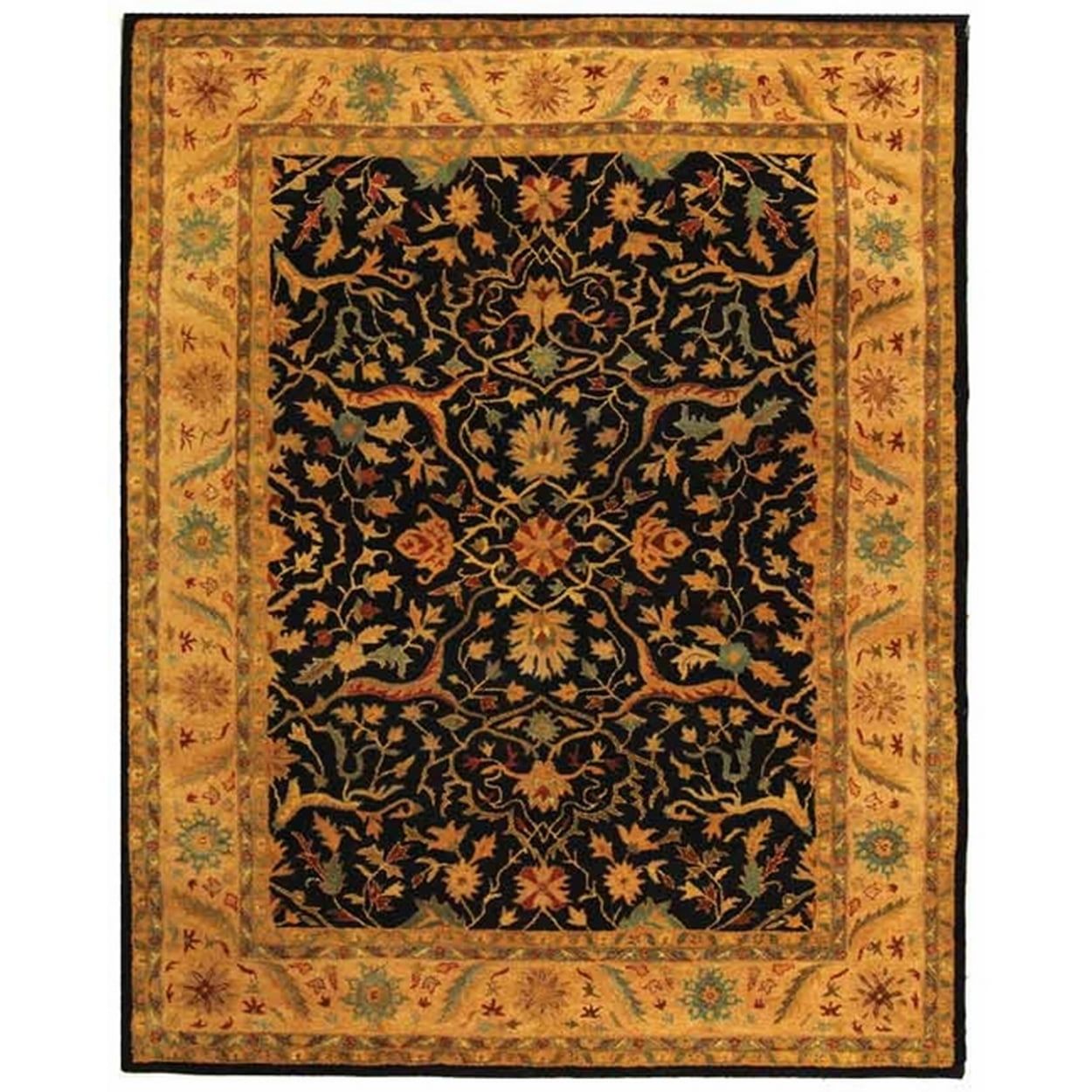 Hand-Tufted Black and Gold Wool Area Rug, 9'6" x 13'6"