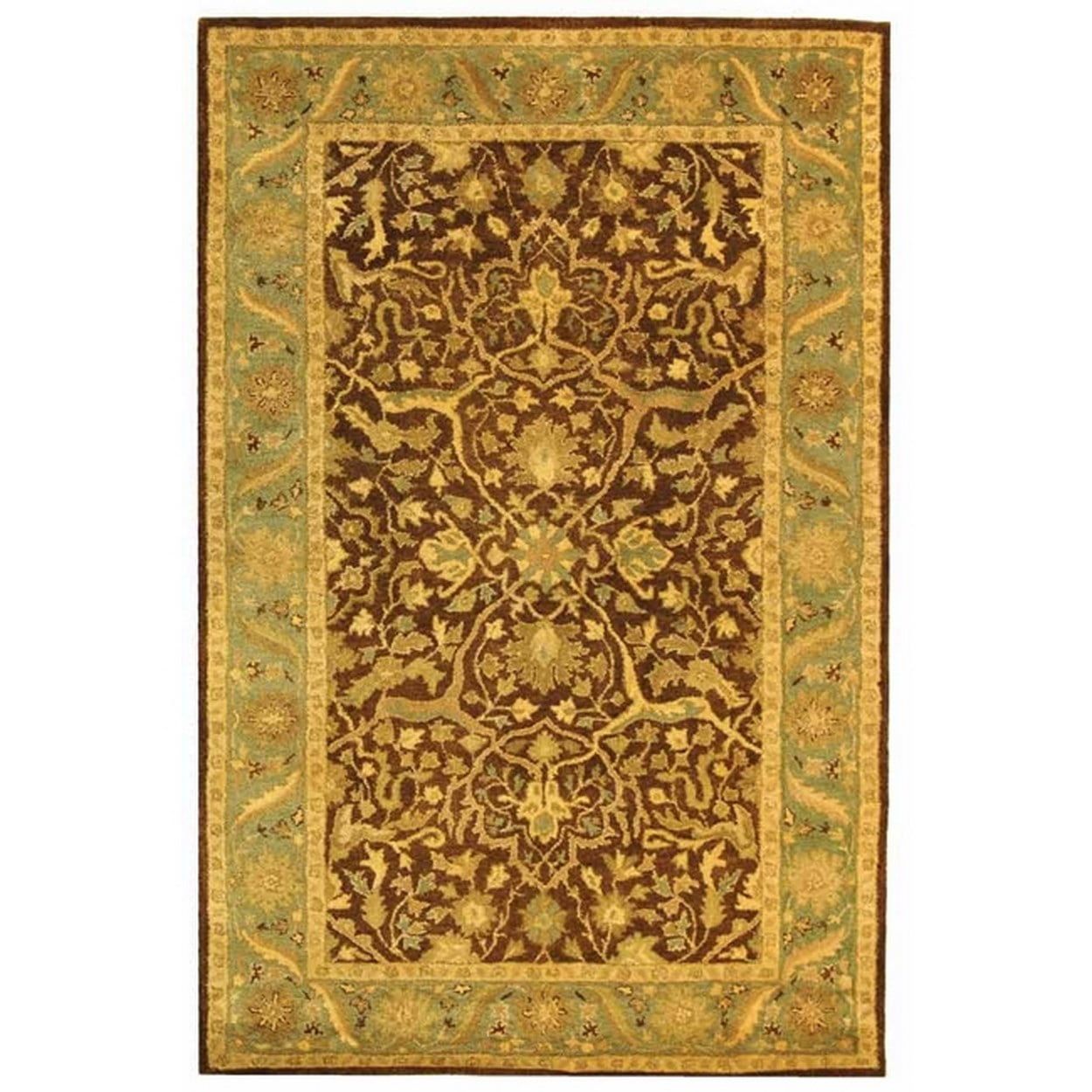 Handmade Traditional Elegance Wool Area Rug, Brown/Green, 6' x 9'