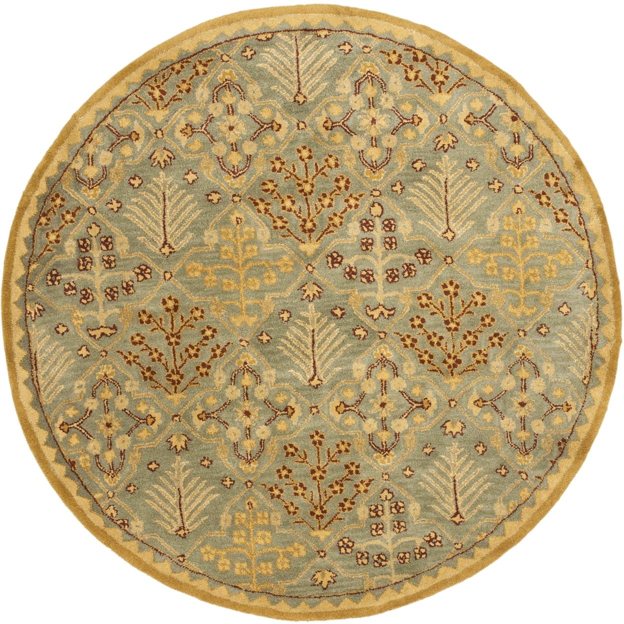 Elegant Heritage Light Blue & Gold Wool Tufted Round Rug