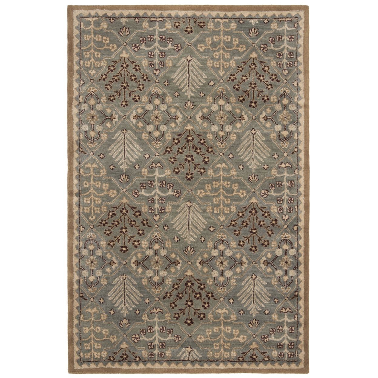 Handmade Light Blue and Gold Wool Area Rug, 5' x 8'