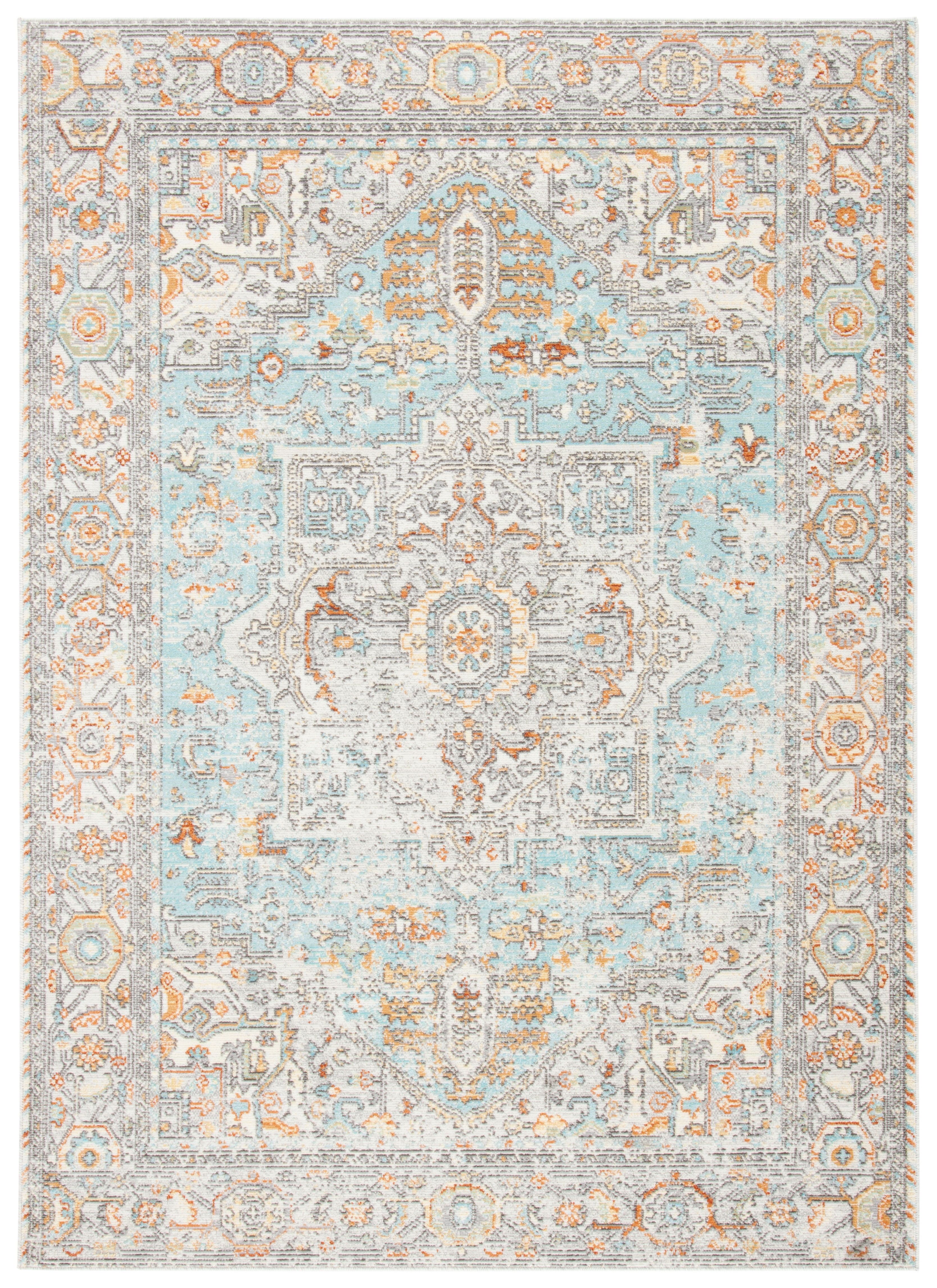 Aqua and Beige Rectangular Synthetic Oriental Area Rug