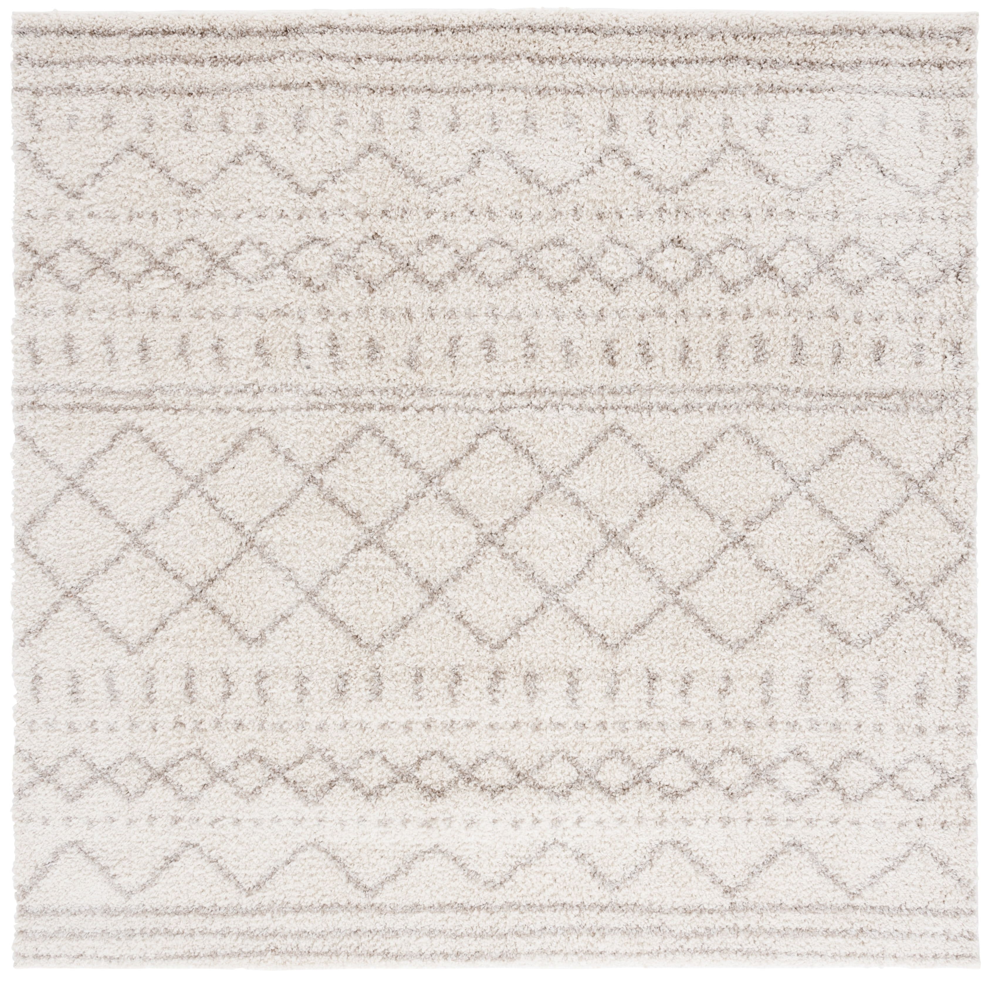 Handmade Ivory/Beige Tufted Shag Wool Blend Square Rug