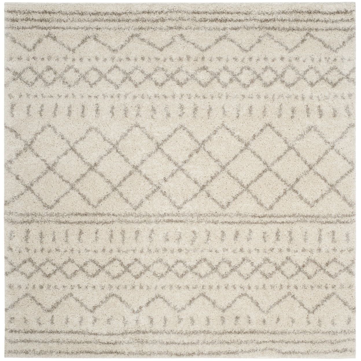 Handmade Ivory/Beige Tufted Shag Wool Blend Square Rug