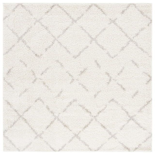Ivory and Beige Geometric Shag 11' x 11' Square Area Rug