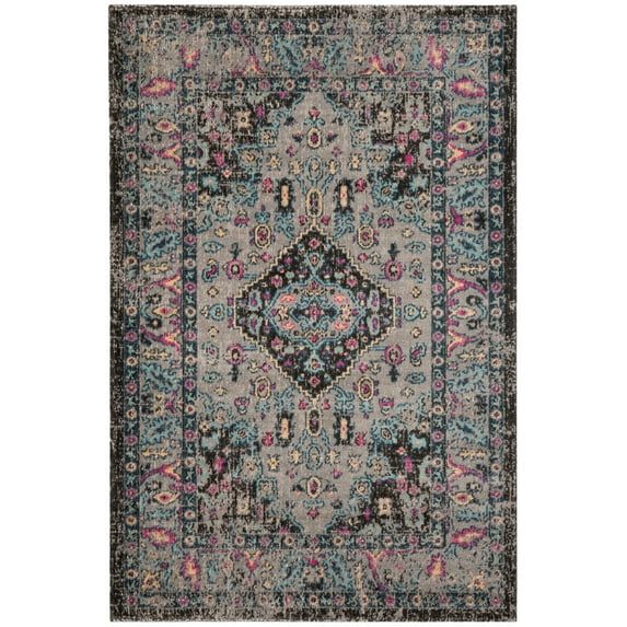 Light Grey and Black Bohemian Rectangular Area Rug