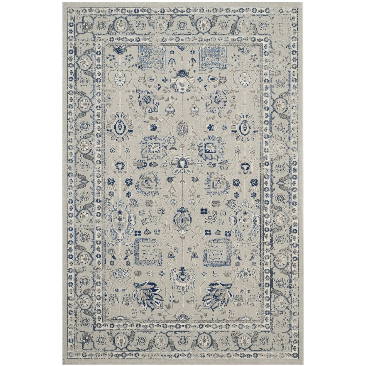 Gray Floral Motif Cotton Synthetic 4' x 6' Area Rug