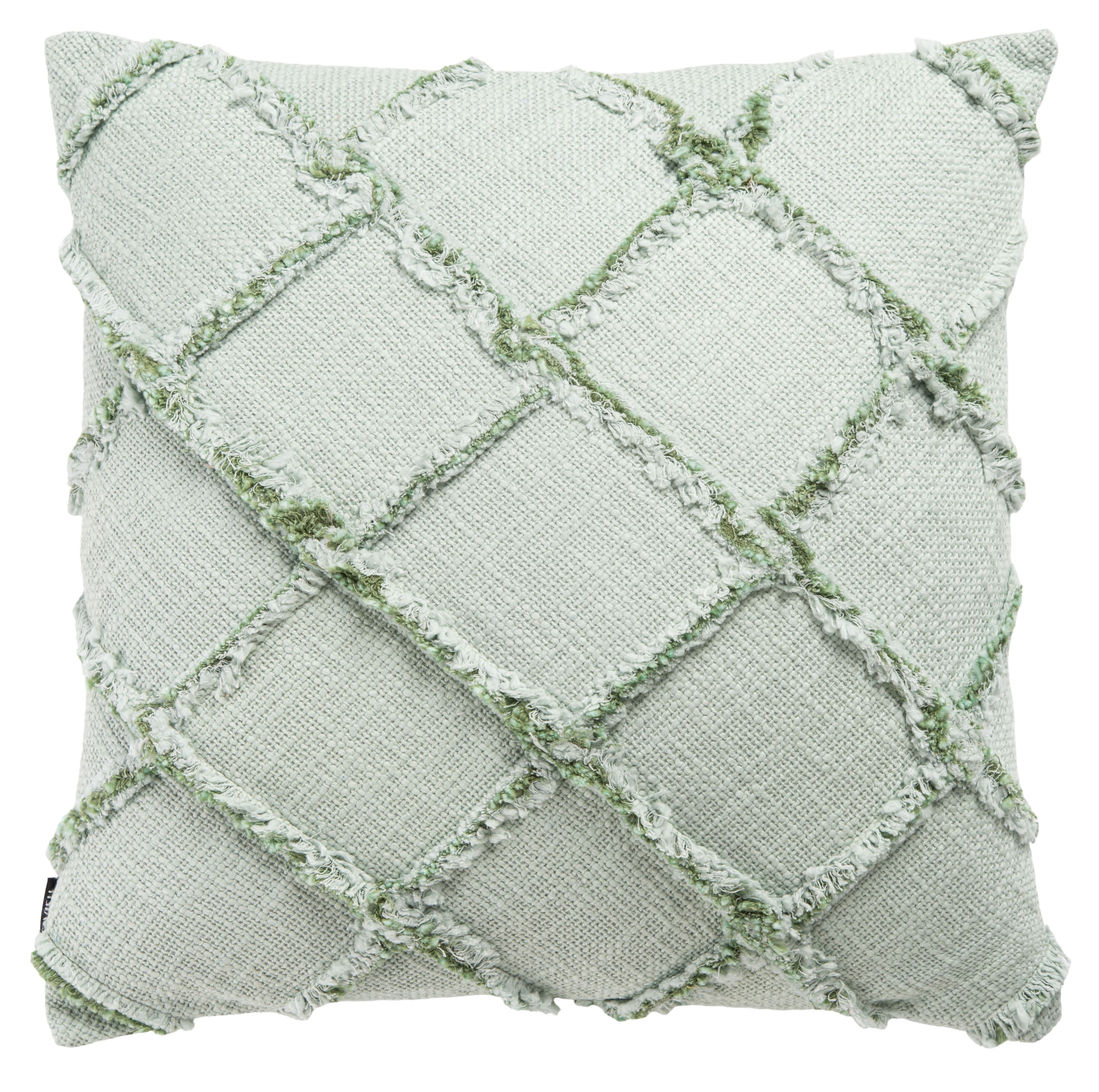 Ashlin Sage Green Fringed Cotton Square Pillow