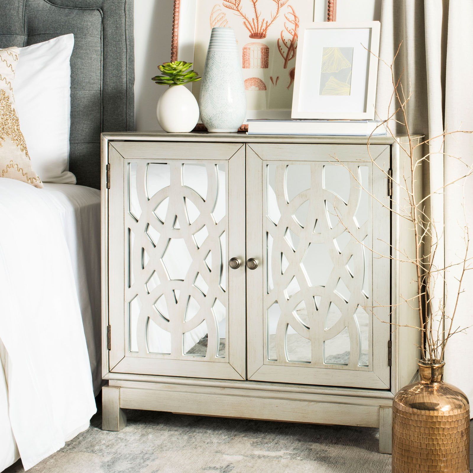 Ashlynn 32" Silver Solid Wood 2 Door Chest