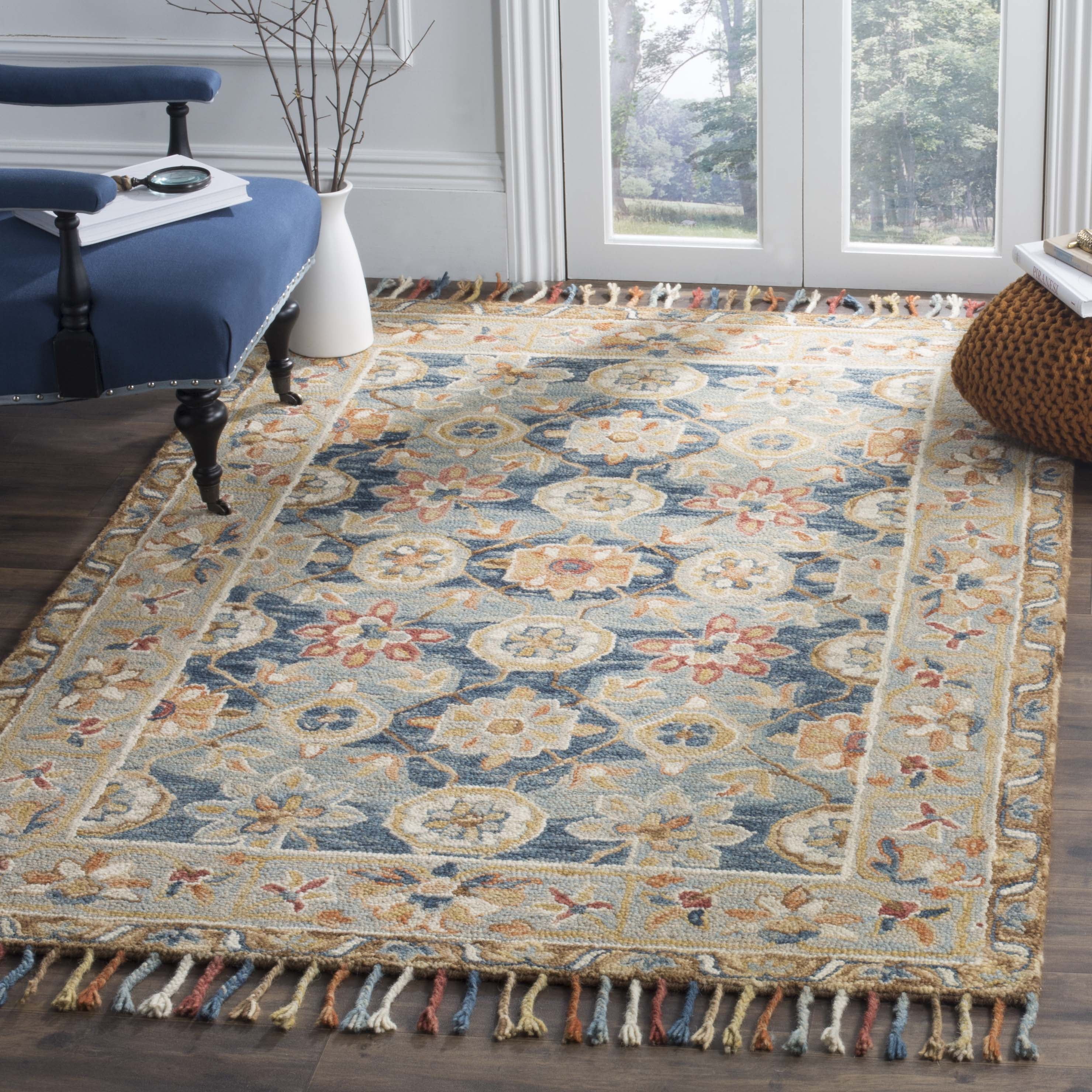 Hand-Tufted Gray Floral Wool Area Rug, 5' x 8', Reversible