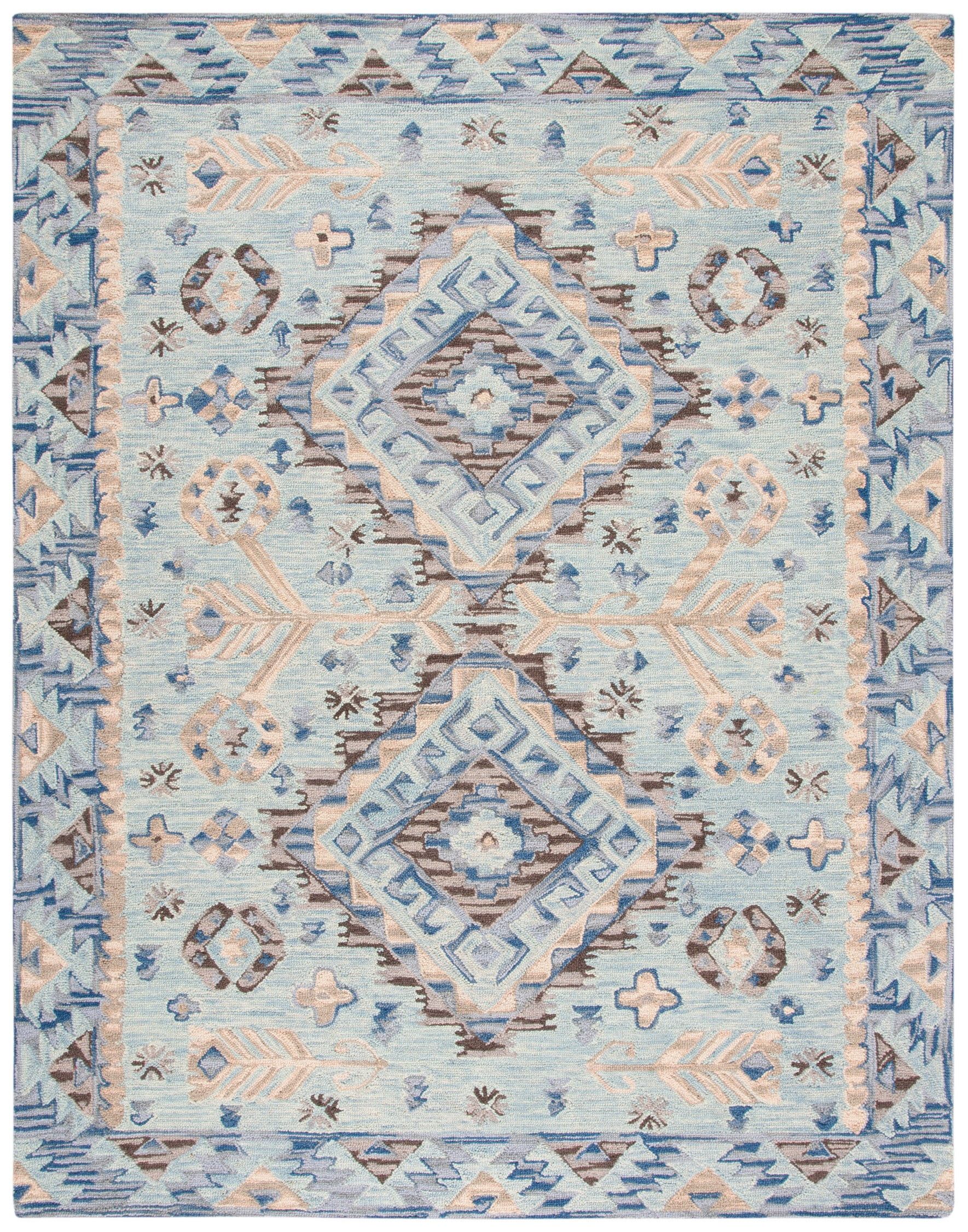 Handmade Tufted Square Wool Area Rug in Blue, 62" x 20"