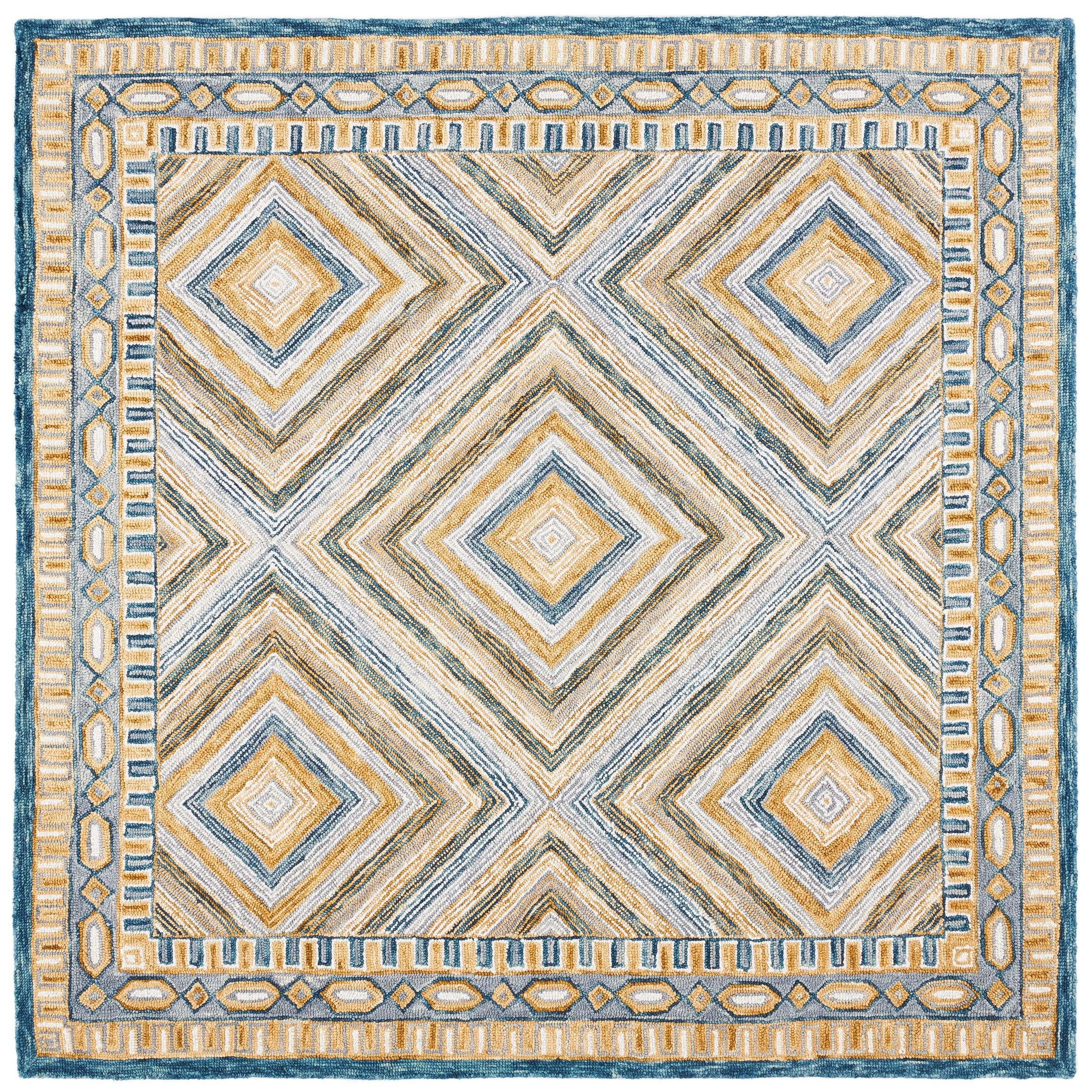 Handmade Geometric Red and Yellow Wool Square Rug
