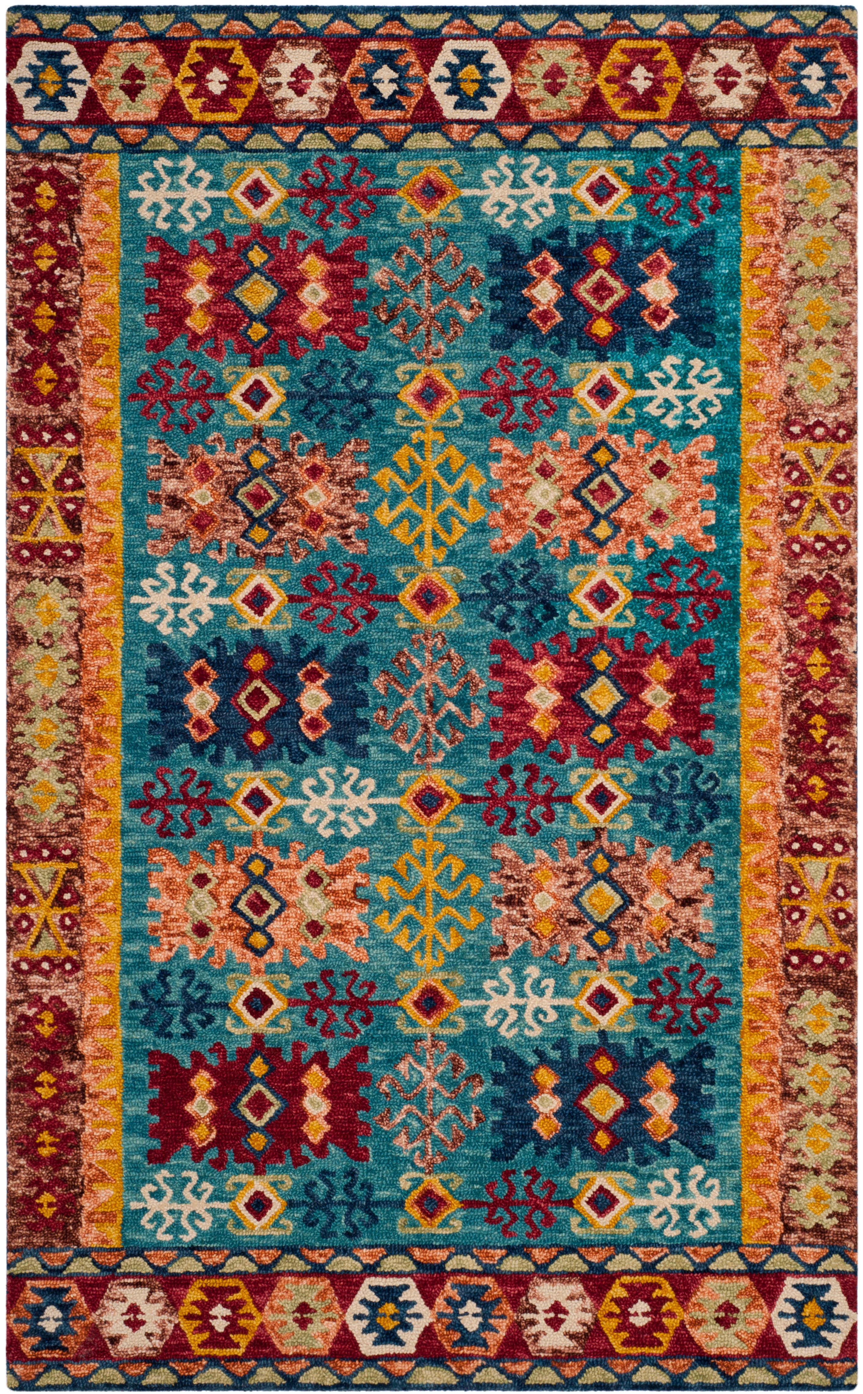 Aspen Southwestern Chic Blue/Red Wool Area Rug, 4' x 6'