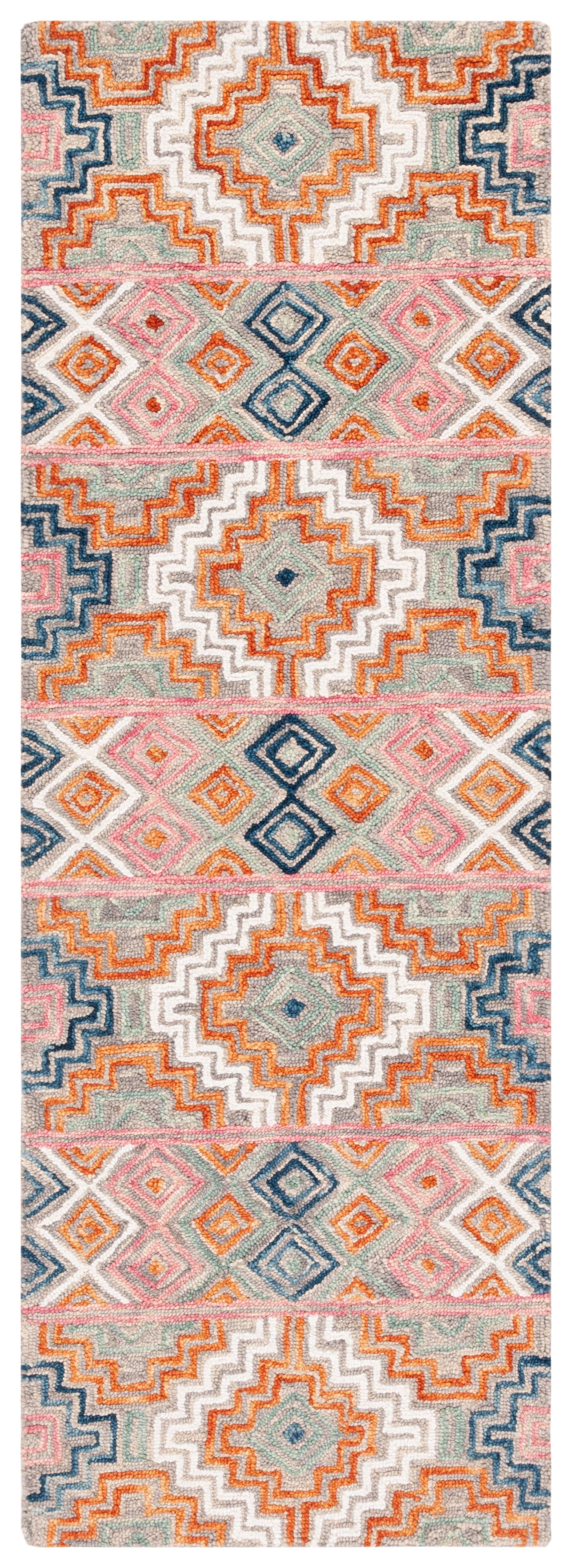 Handmade Blue and Orange Geometric Wool Area Rug