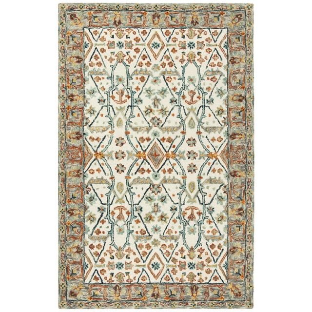 Handmade Blue and Ivory Wool Oriental Area Rug, 2'3" x 4'