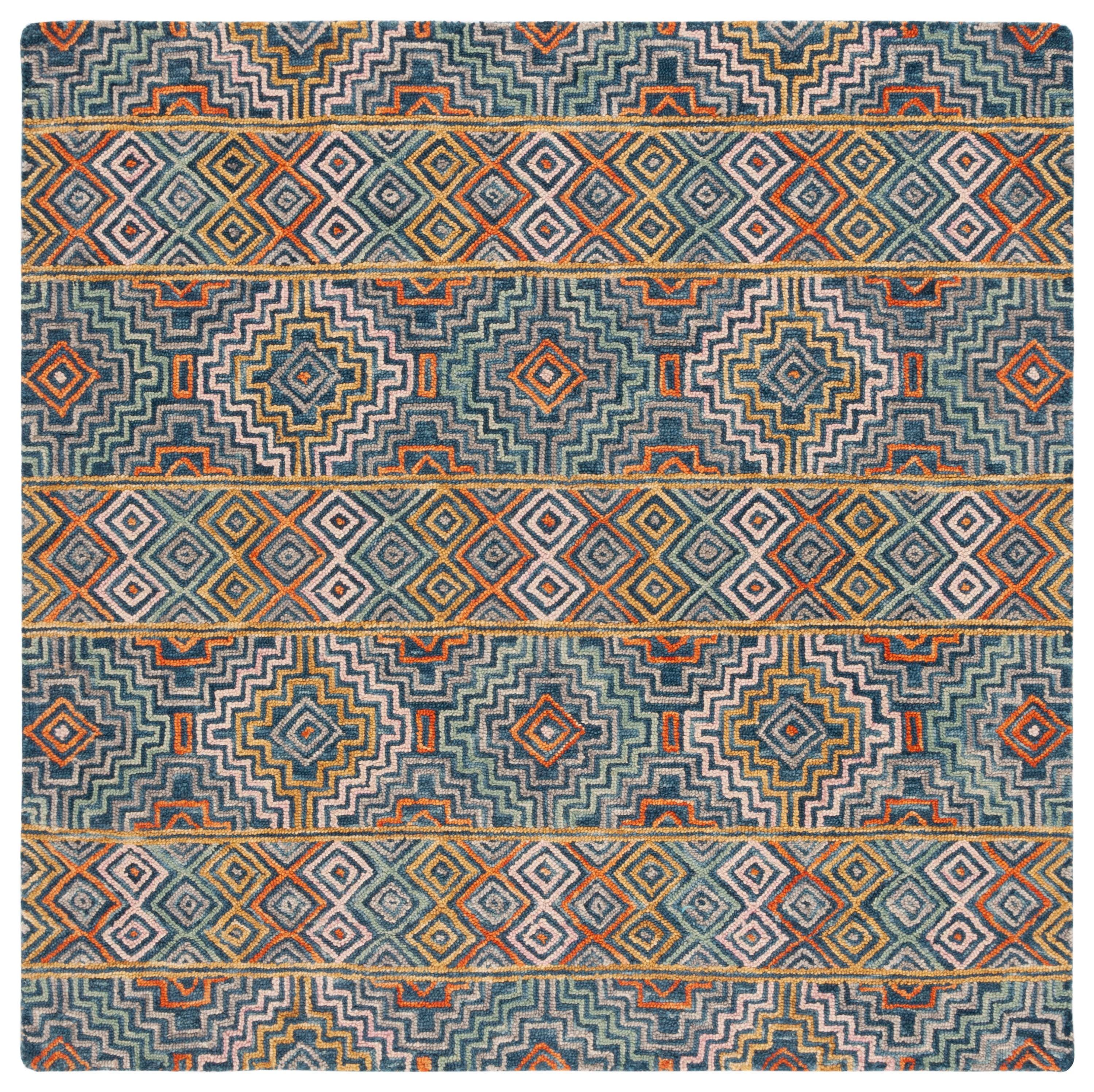 Aspen Blue and Gold Geometric Wool 3' x 3' Square Rug