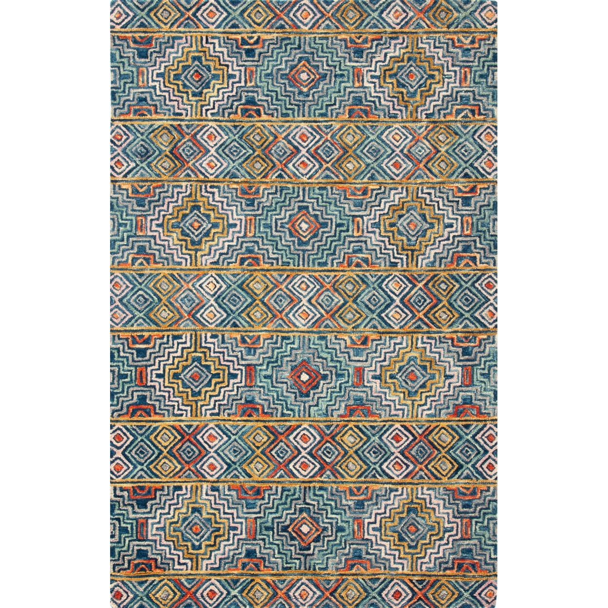 Handmade Blue and Gold Tufted Wool Square Rug, 6' x 6'