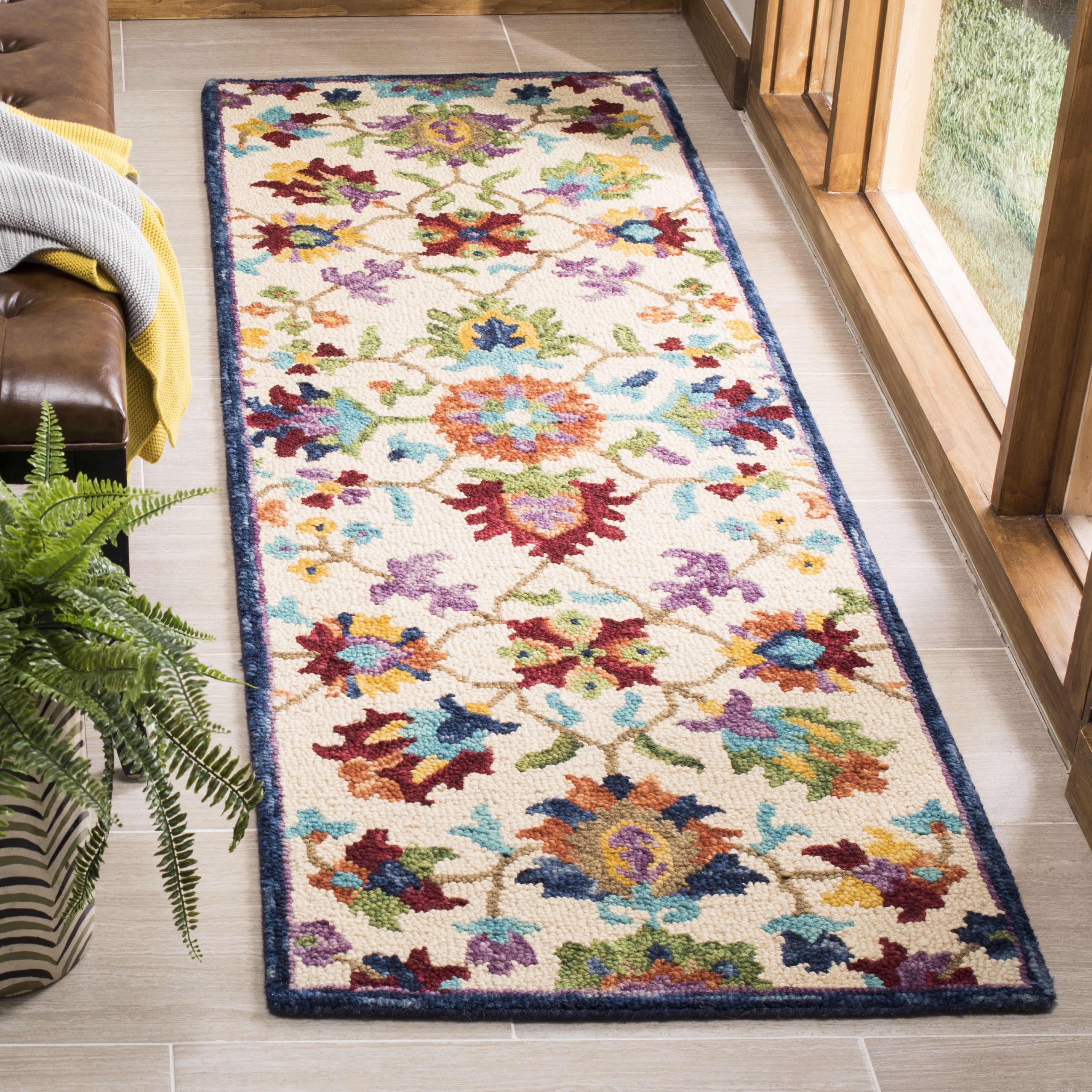 Handmade Multicolor Floral Wool Runner Rug, 2'3" x 7'
