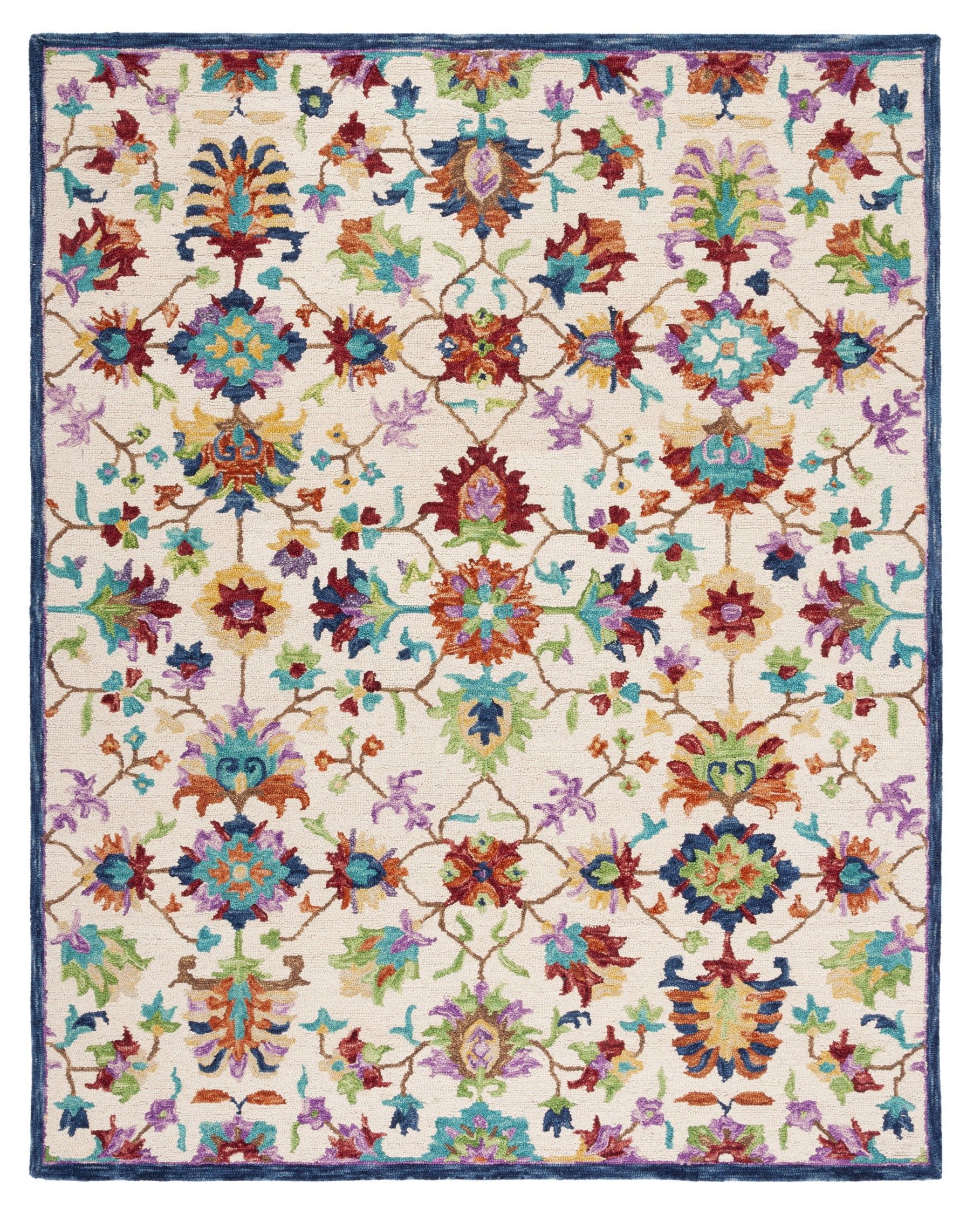 Handmade Blue and Ivory Wool Floral 9' x 12' Area Rug