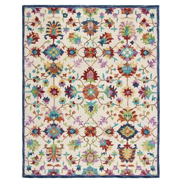Handmade Blue and Ivory Wool Floral 9' x 12' Area Rug
