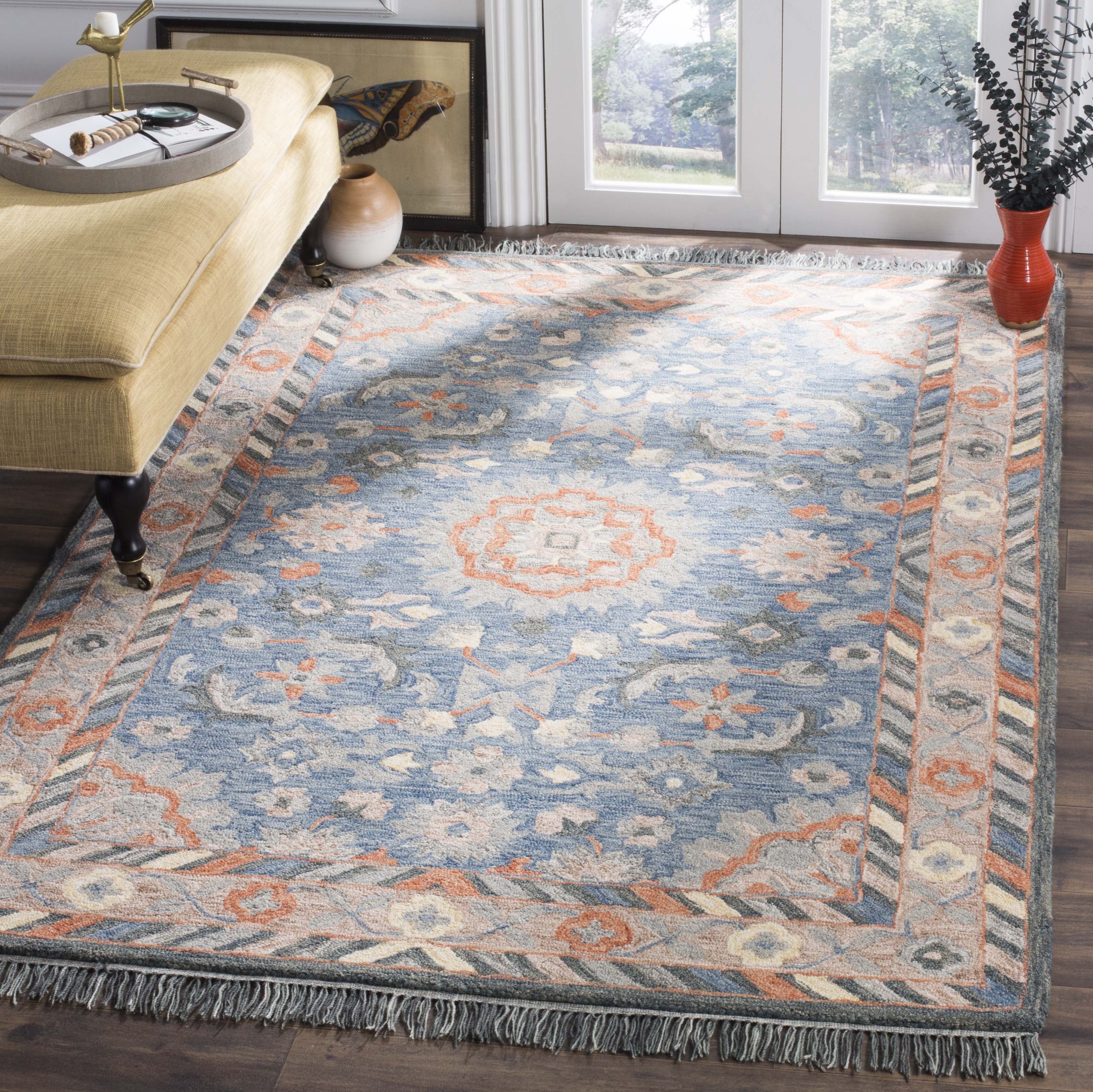 Aspen Blue and Rust Wool 10' x 14' Tufted Area Rug