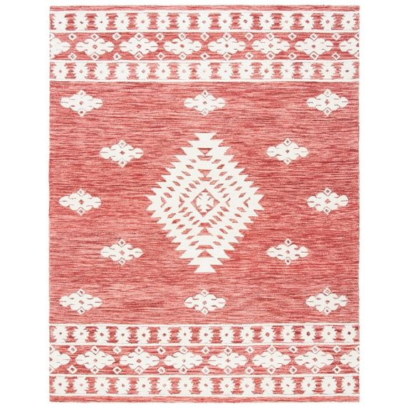 Ivory and Rust Handmade Tufted Wool Area Rug 9' x 12'