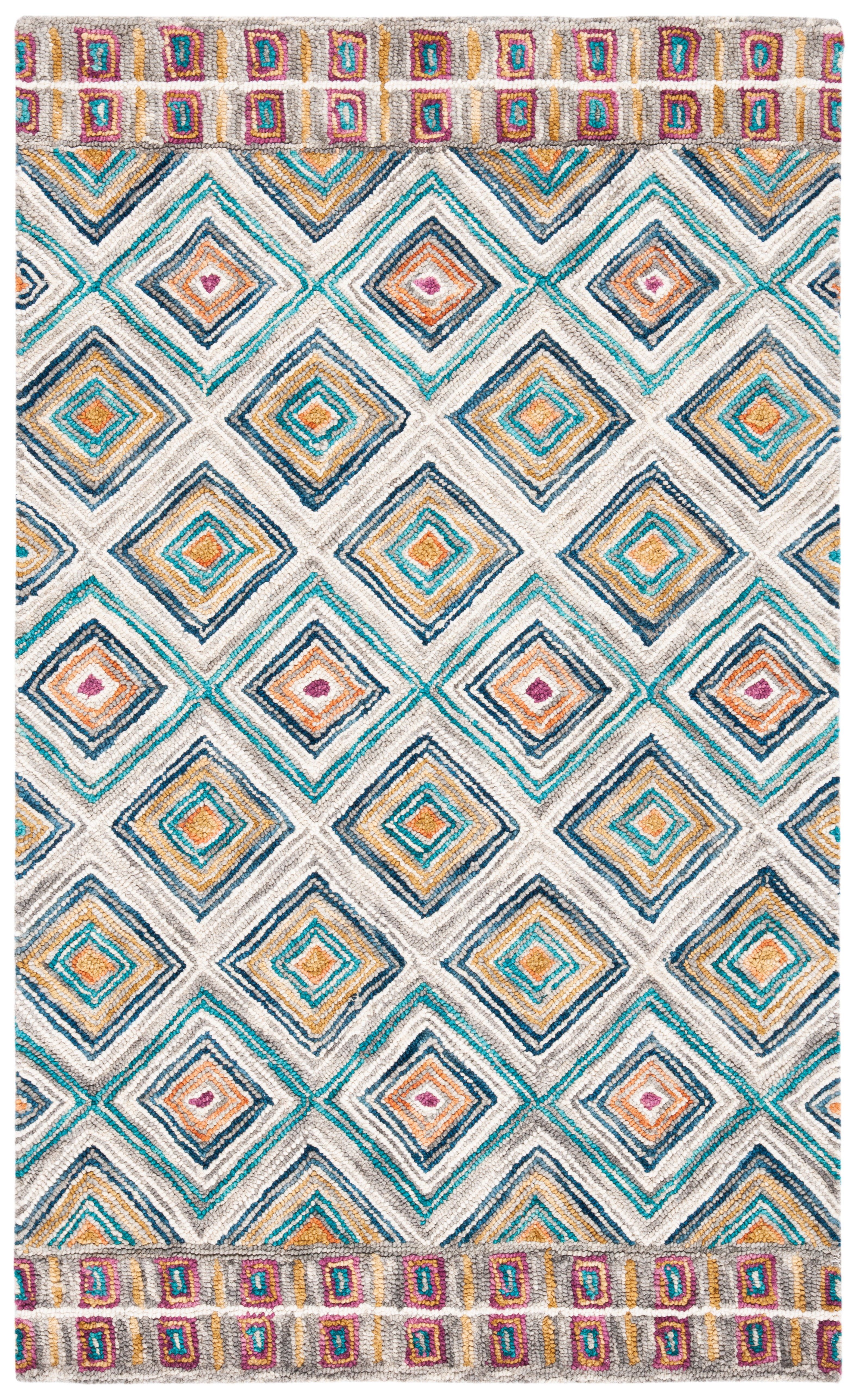 Handmade Green and Red Geometric Wool Area Rug, 2' x 3'