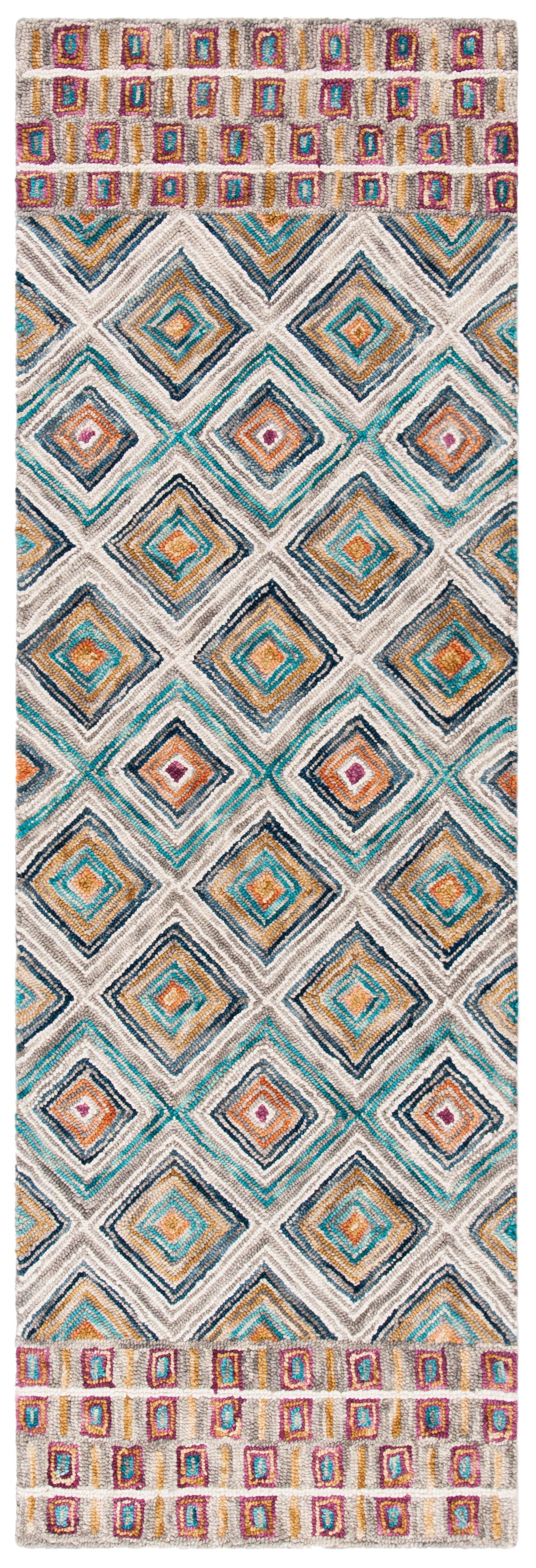 Handmade Tribal Chic Green and Red Wool Runner Rug - 27"x11"