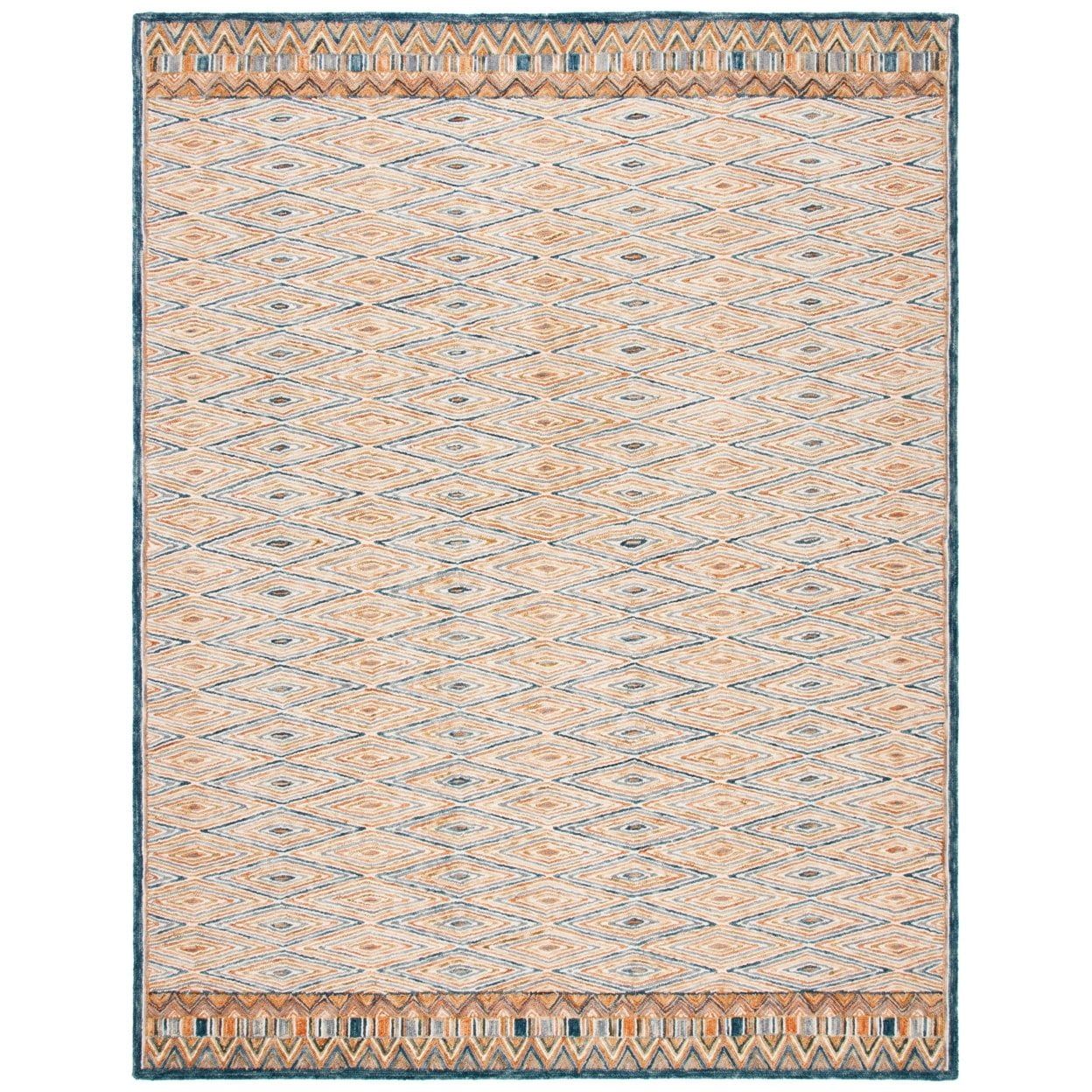 Handmade Geometric Gold and Rust Wool Area Rug, 9' x 12'