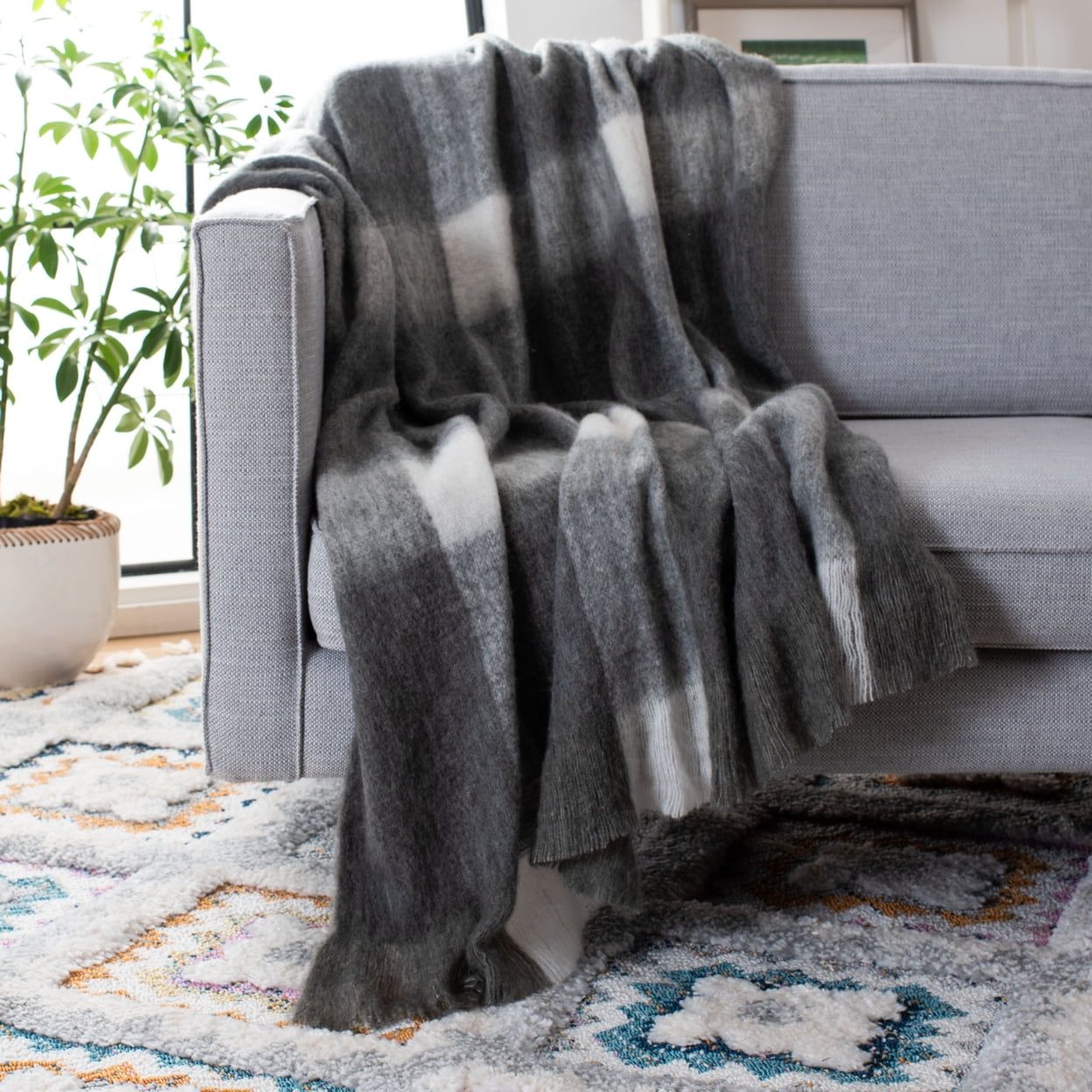 Aspen Grey and White Wool Throw Blanket