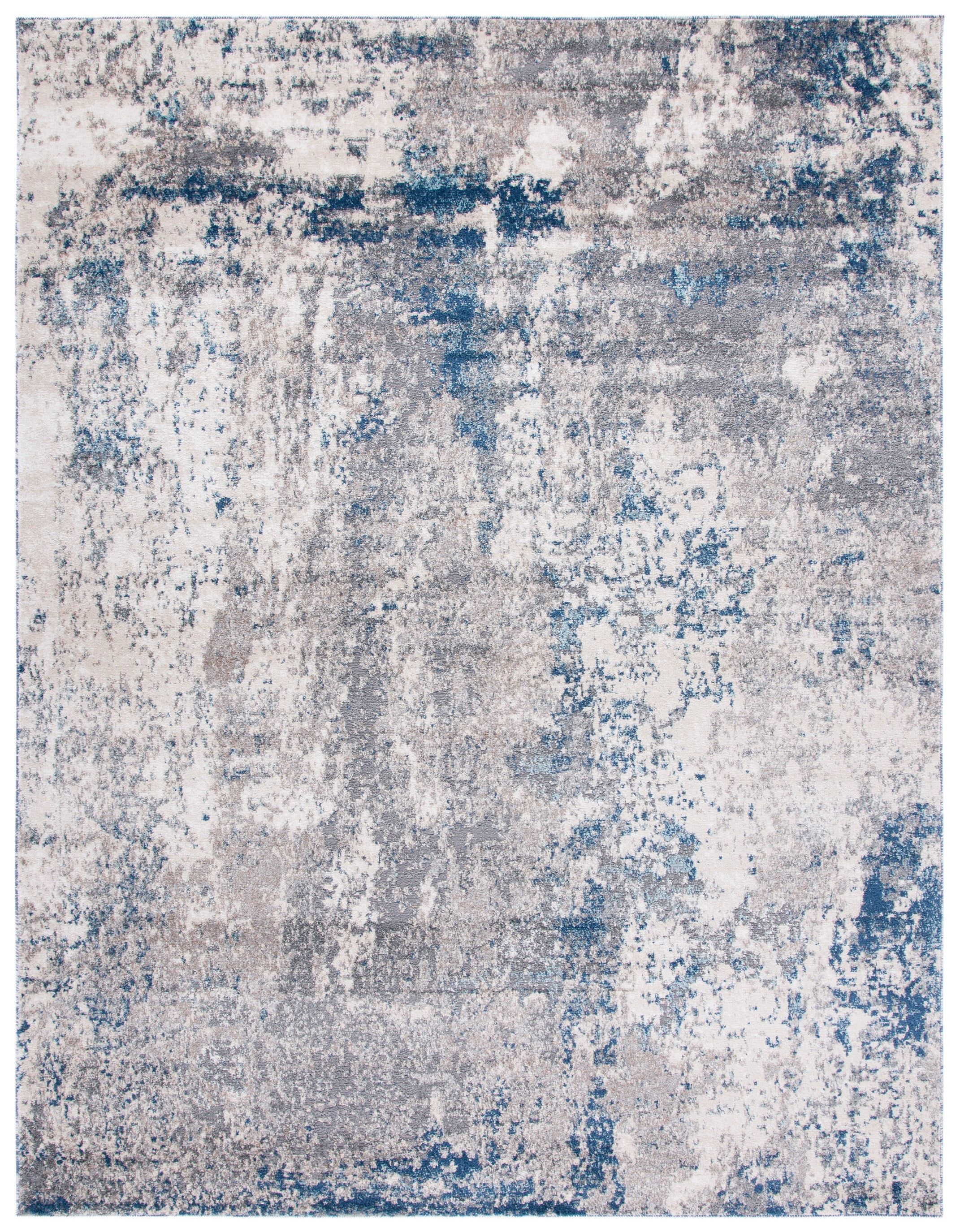 Aston Gray and Blue Abstract Stain-Resistant Area Rug