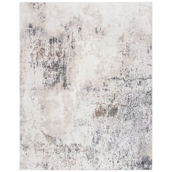 Ivory and Gray Abstract 10' x 14' Stain-Resistant Synthetic Rug