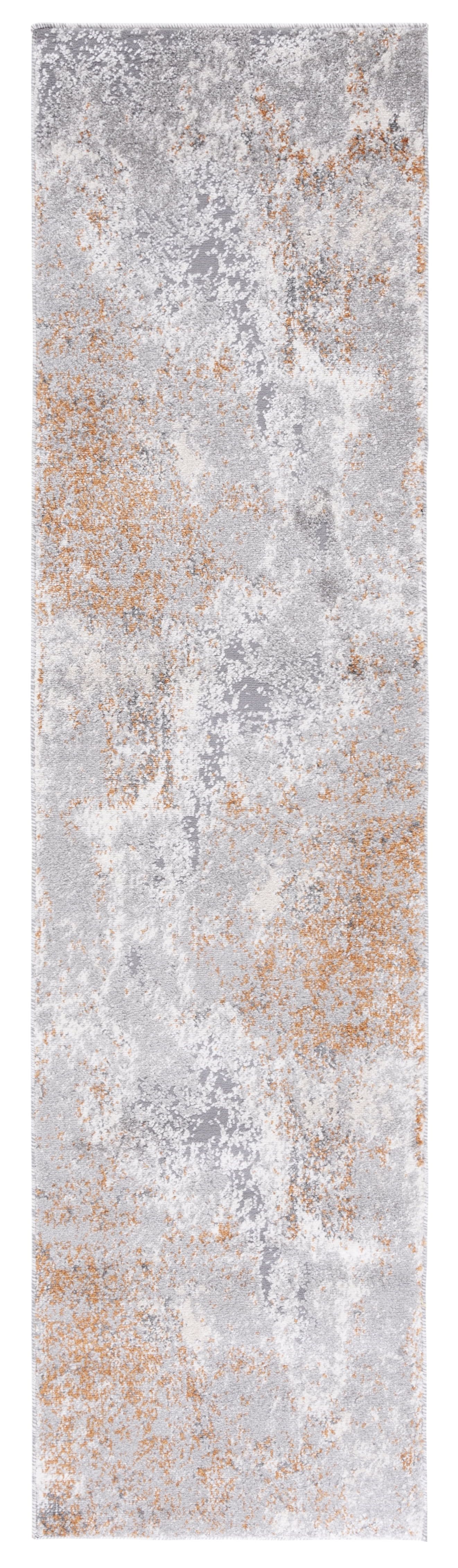 Grey and Rust Abstract Stain-Resistant Synthetic Runner Rug, 2' x 8'