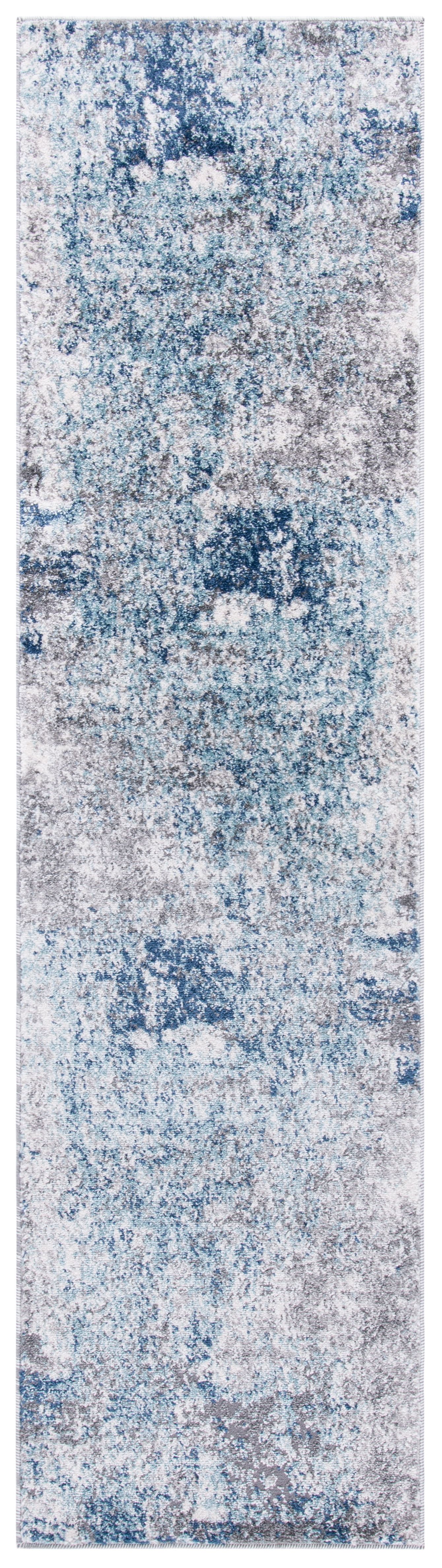 Aston Abstract Gray and Light Blue Synthetic Rug 24" x 180"