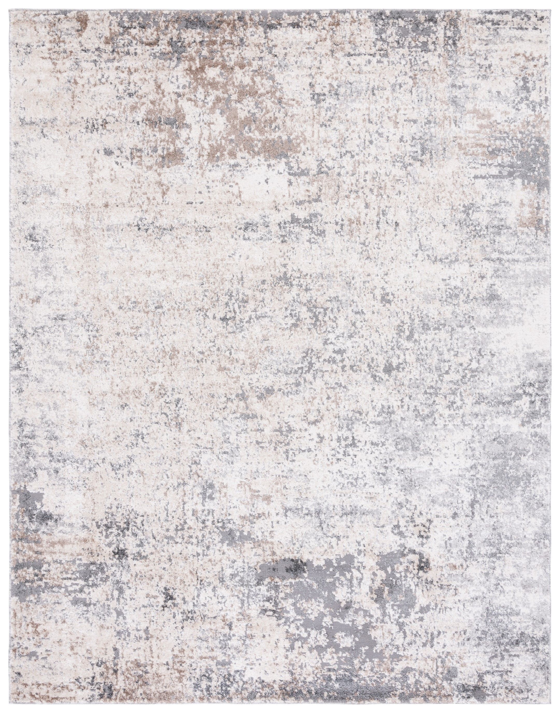 Ivory and Grey Abstract 10' x 14' Stain-Resistant Synthetic Area Rug