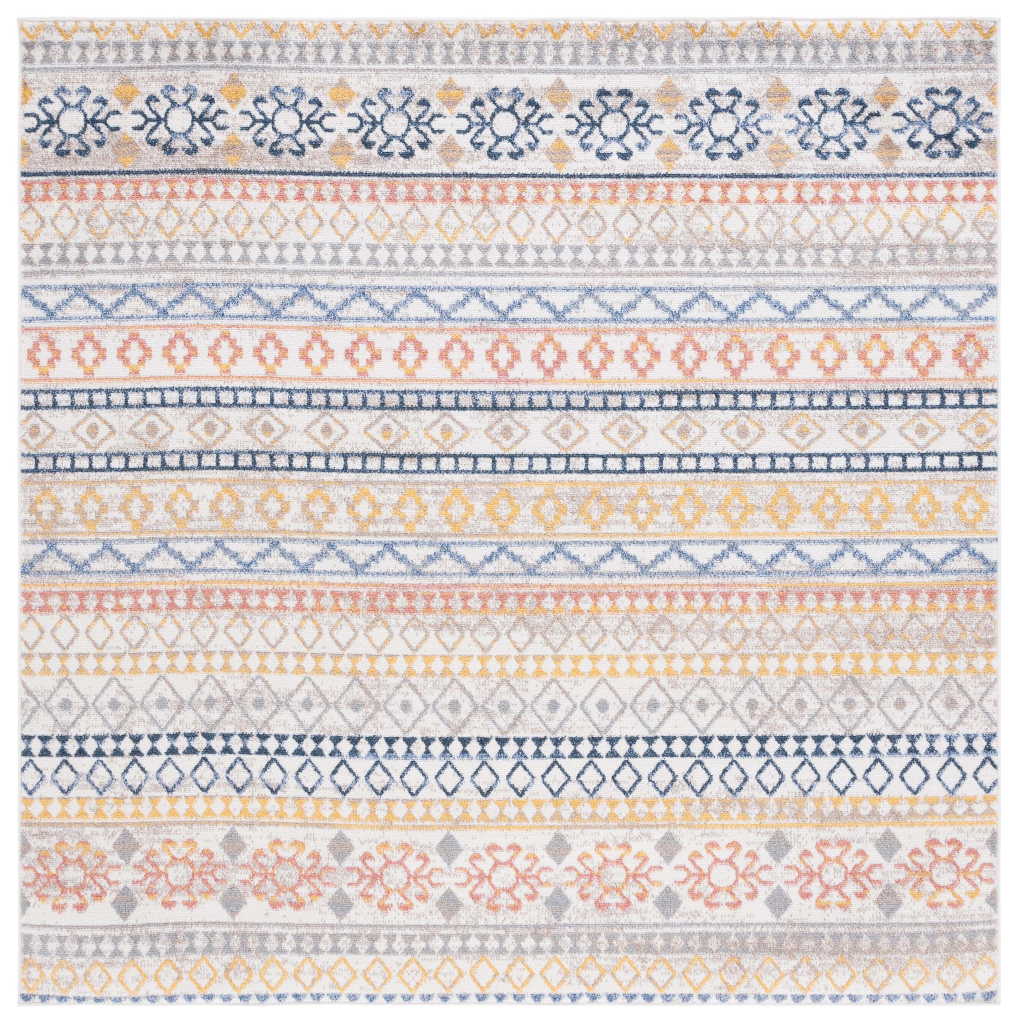 Astoria Ivory & Blue Rust Geometric Boho 6'7" Square Rug