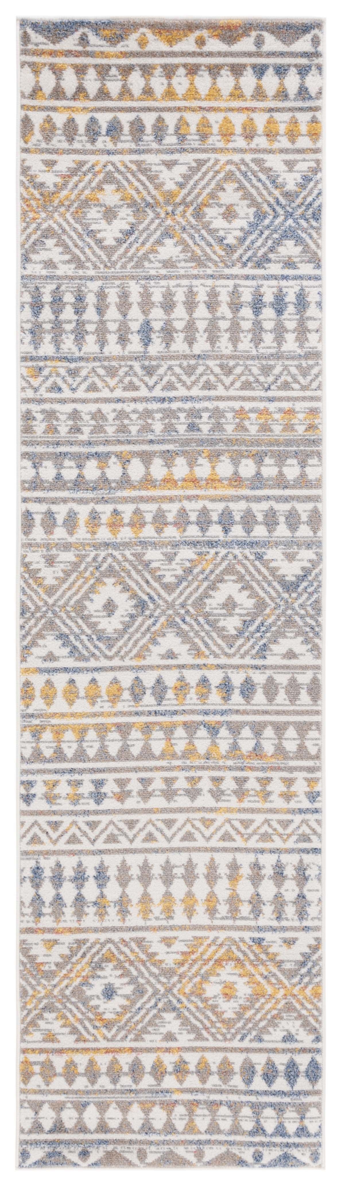 Gray and Ivory Southwestern Synthetic Runner Rug