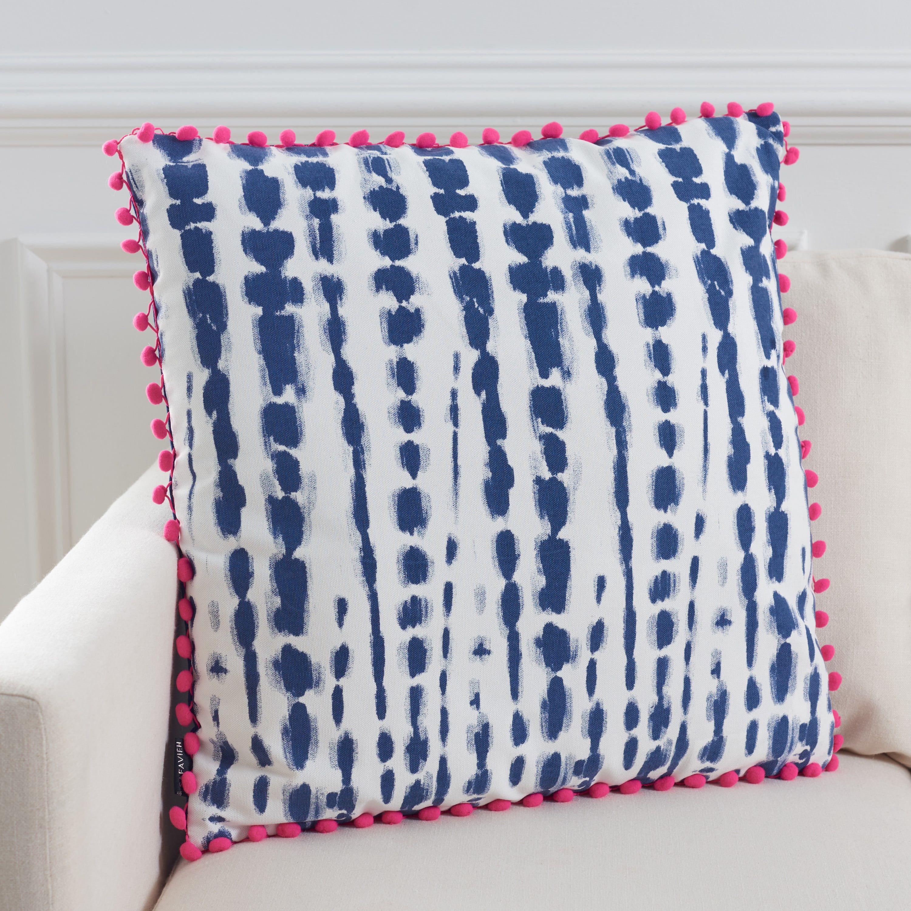 Boho Chic Abstract Blue and White Throw Pillow Set