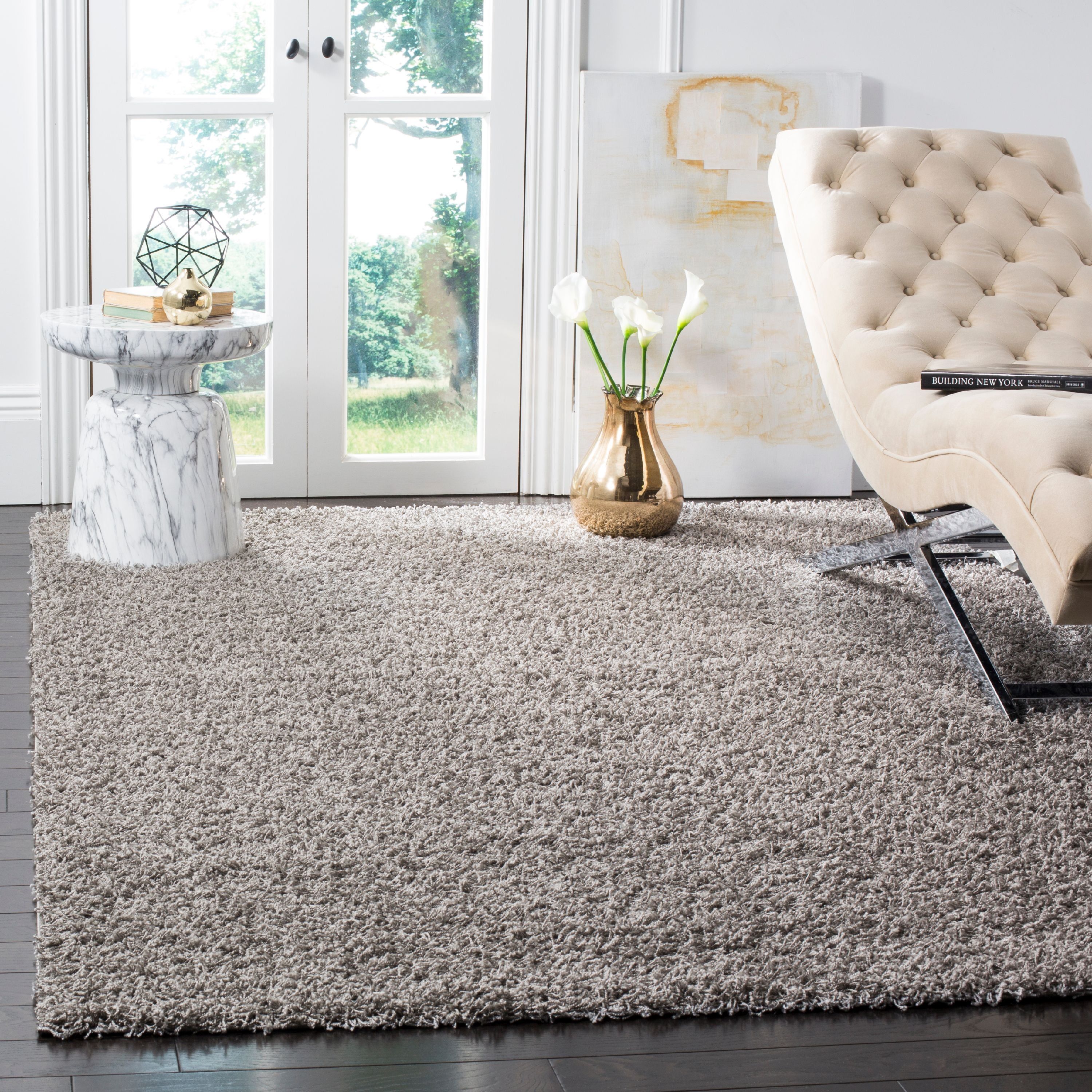 Athens Light Grey Round Shag Synthetic Area Rug