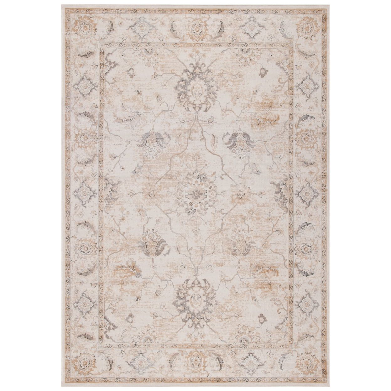 Elegant Ivory Viscose 5'3" x 7'7" Oriental Area Rug