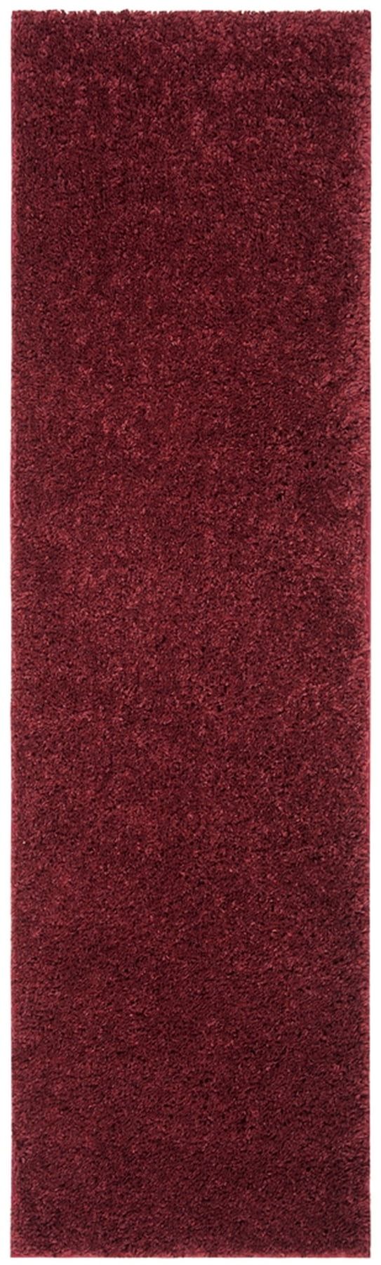 Burgundy Hand-Knotted Shag Runner Rug, 2'3" x 6'