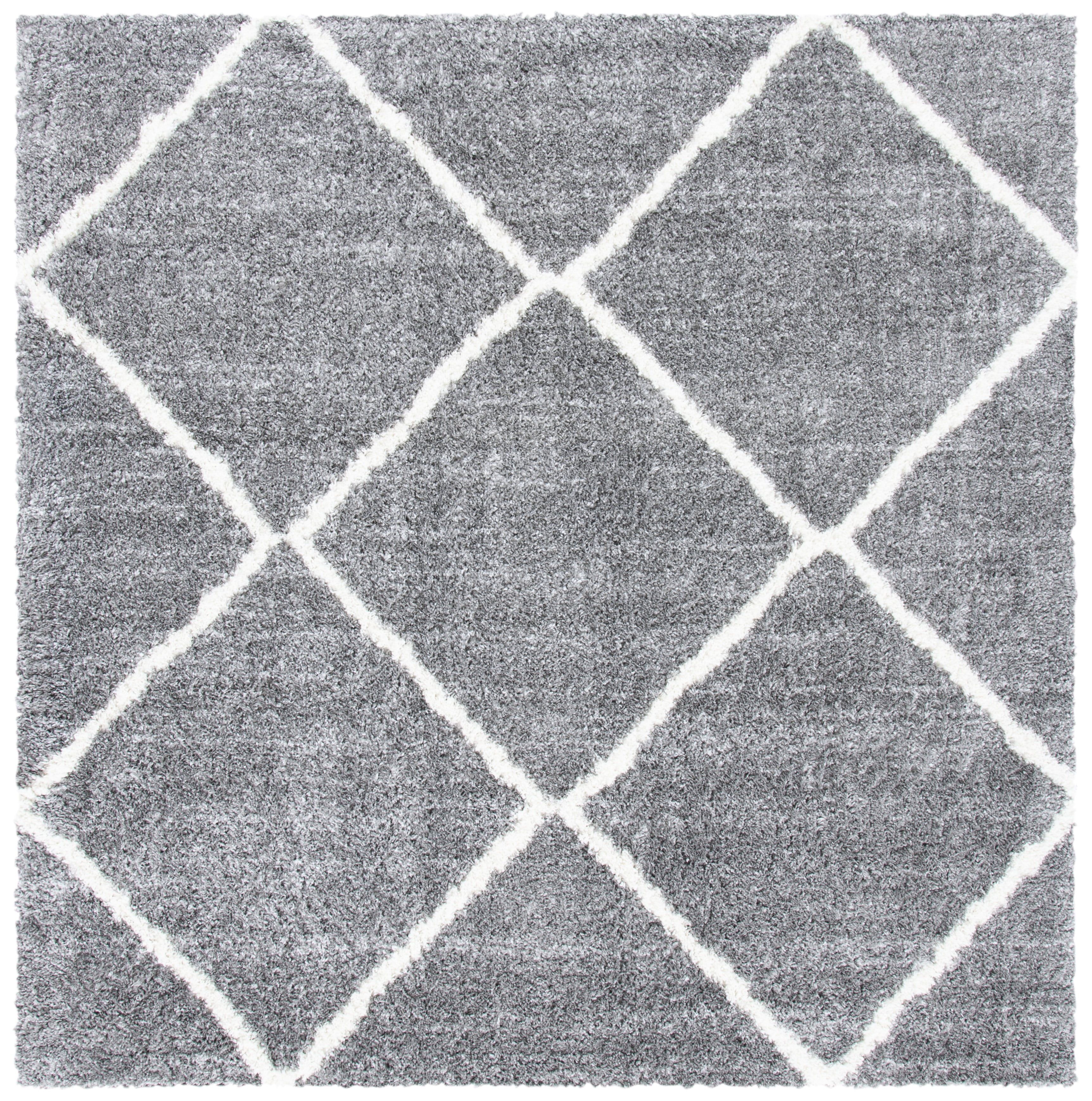 Light Grey and Ivory Diamond Shag Square Rug, 6'7"