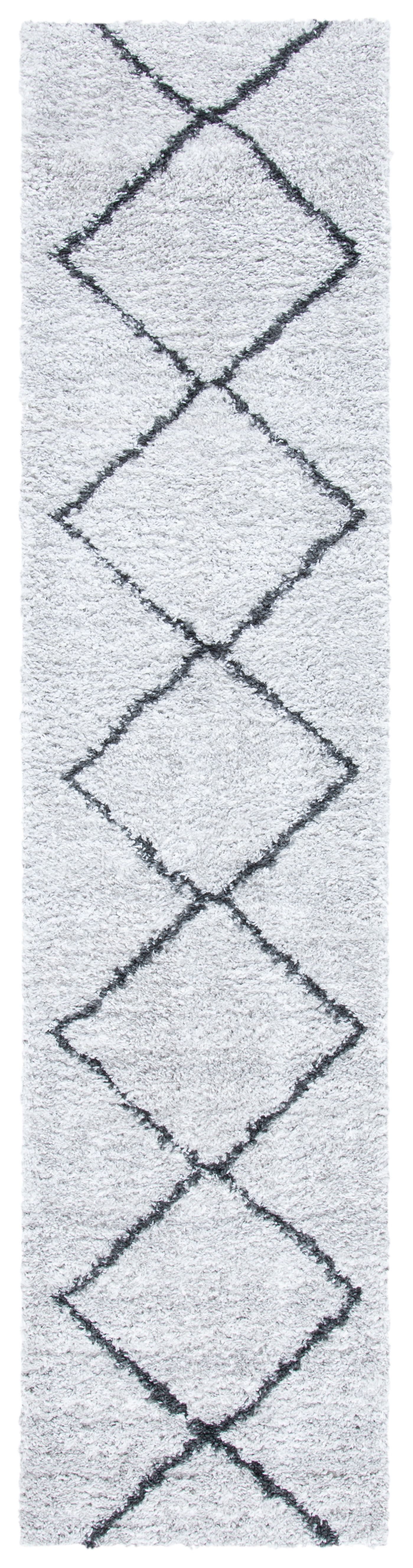 August Ravenna Diamond Shag Runner Rug, Beige and Charcoal, 2'2" x 9'