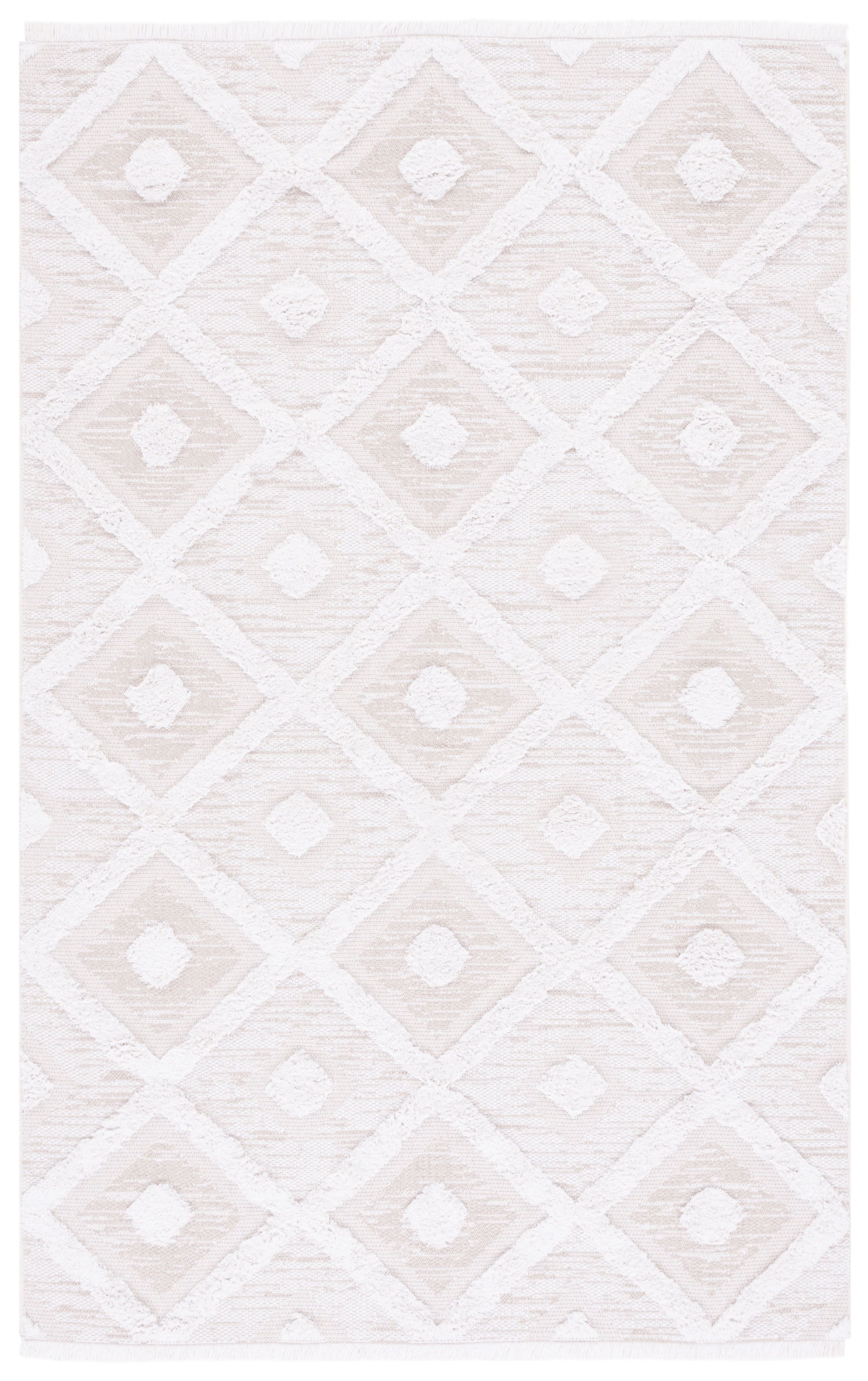 Beige and Ivory Geometric Flat Woven Synthetic Rug 5' x 7'