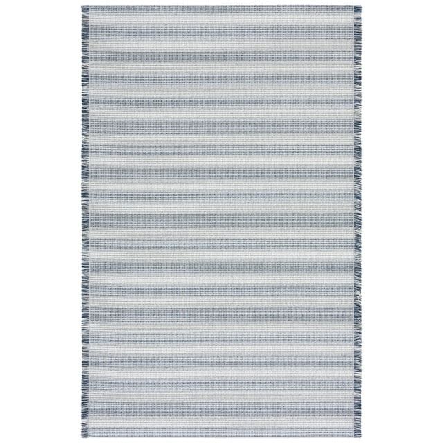 Ivory and Navy Striped Cotton Synthetic 4' x 6' Area Rug