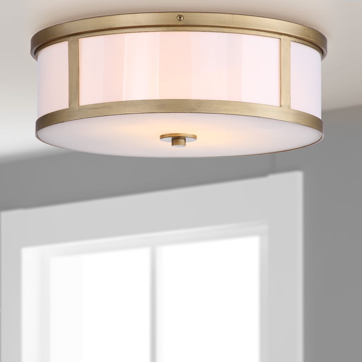 Avery Antique Gold 17" Contemporary Drum Flush Mount LED Ceiling Light